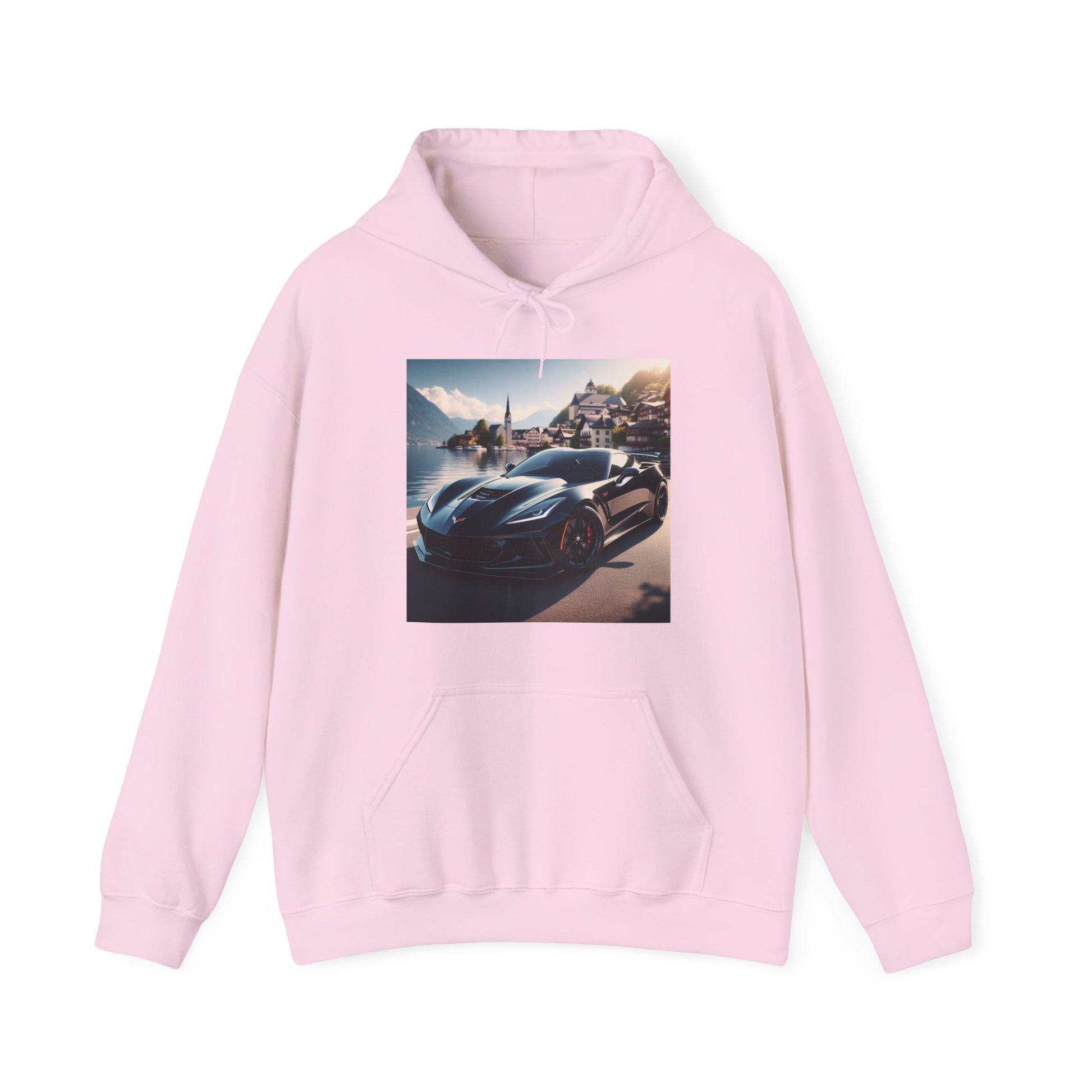 Black Corvette Hoodie Hoodie Printify Light Pink S