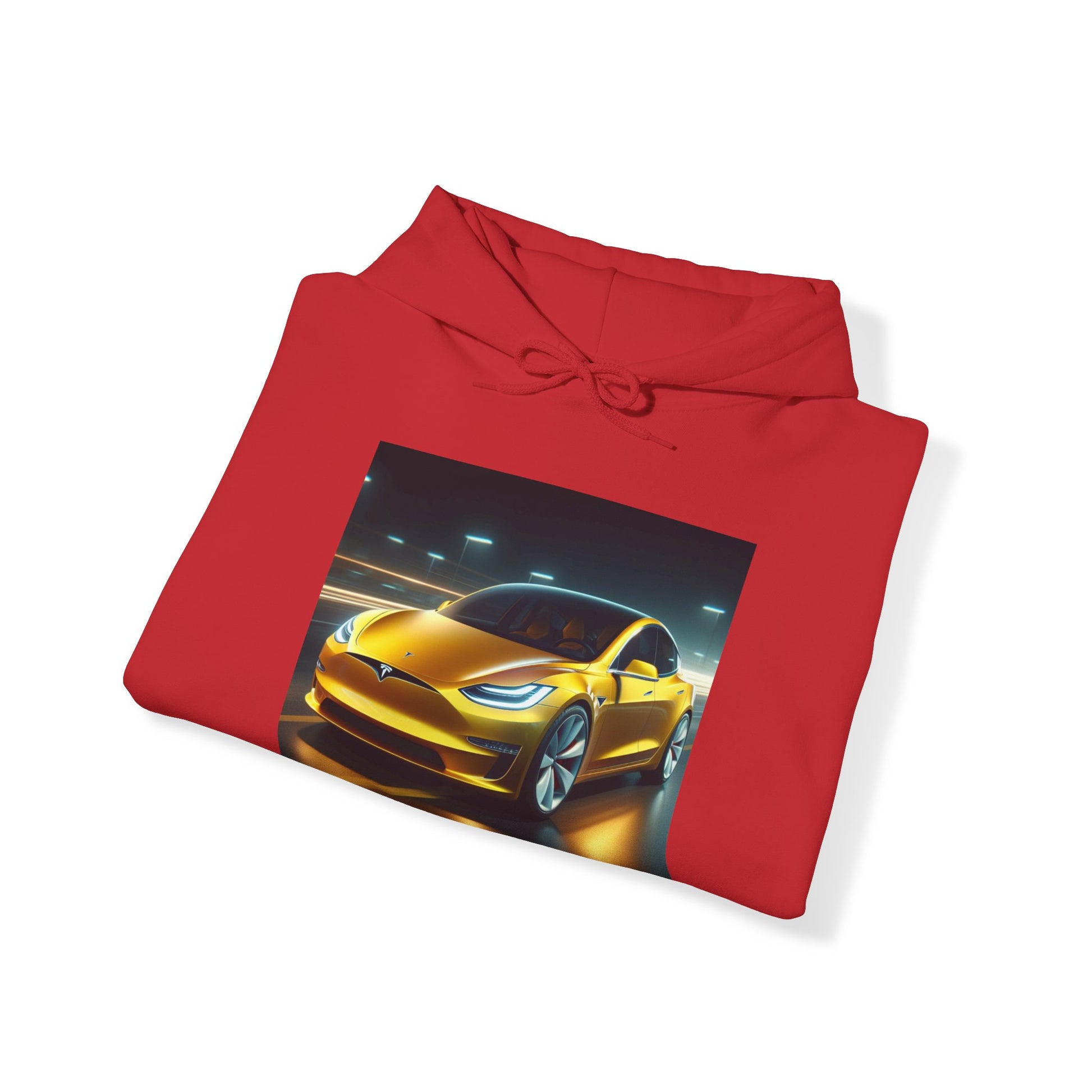 Yellow Tesla Hoodie Hoodie Printify