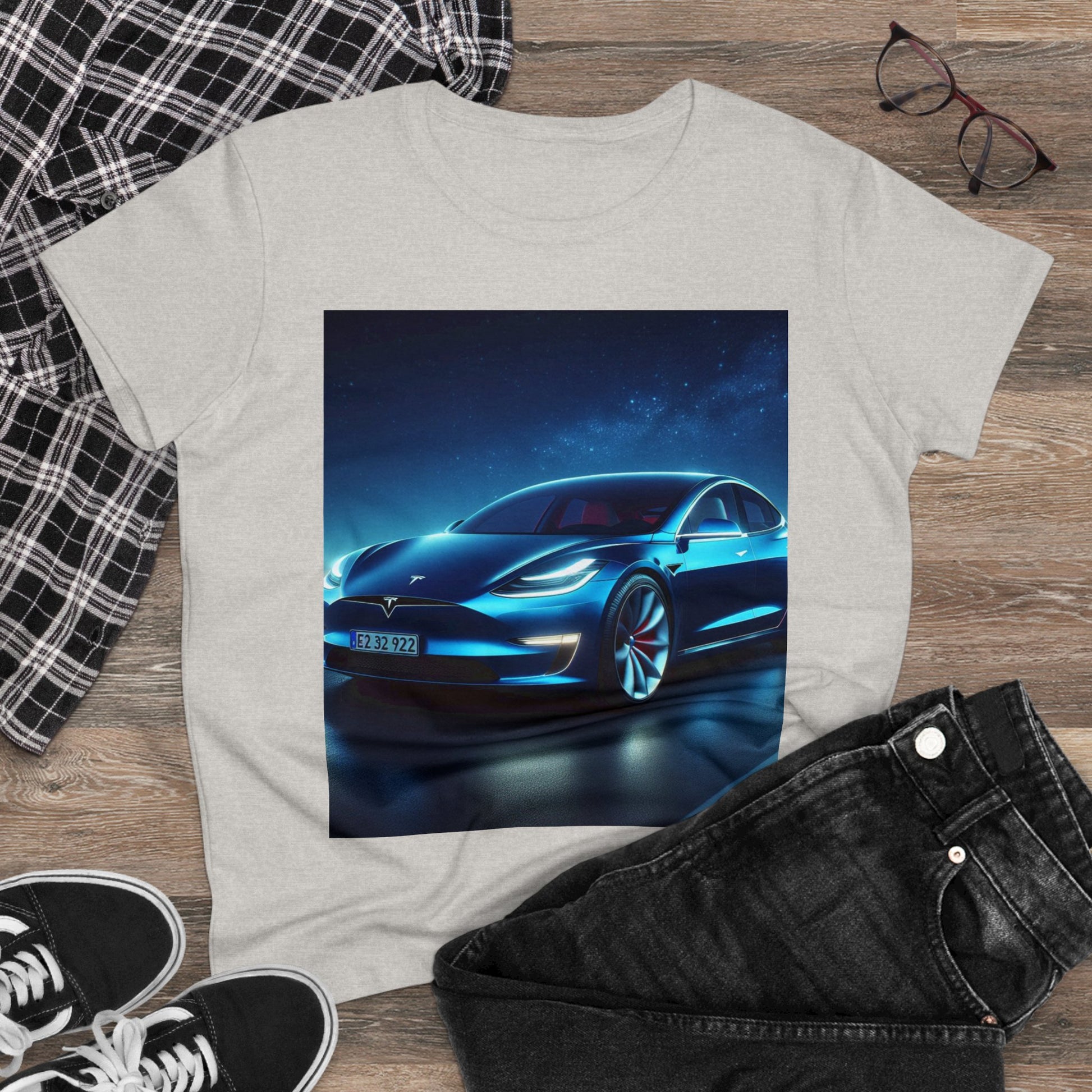 Blue Tesla T-Shirt T-Shirt Printify
