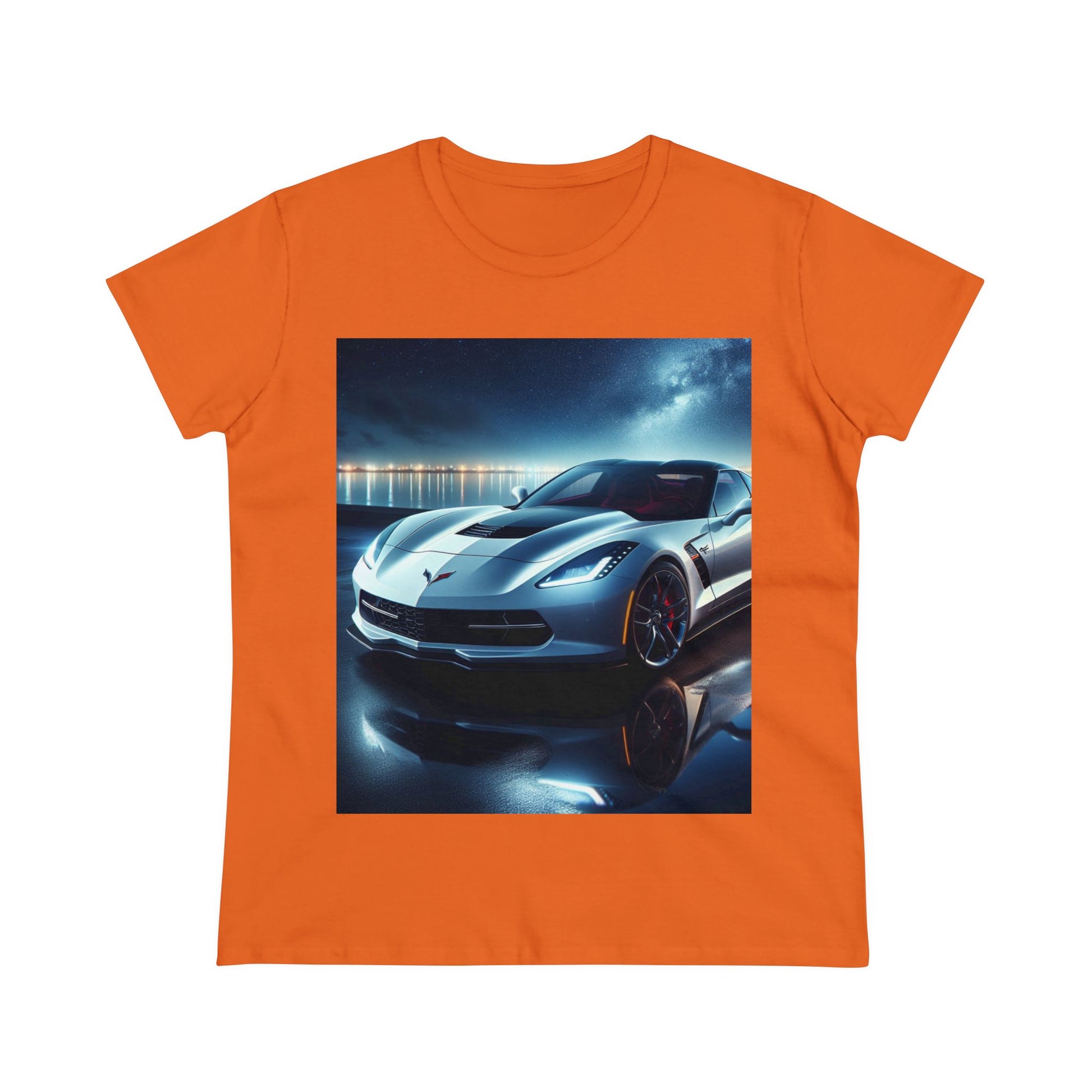 White Corvette T-Shirt T-Shirt Printify Orange S