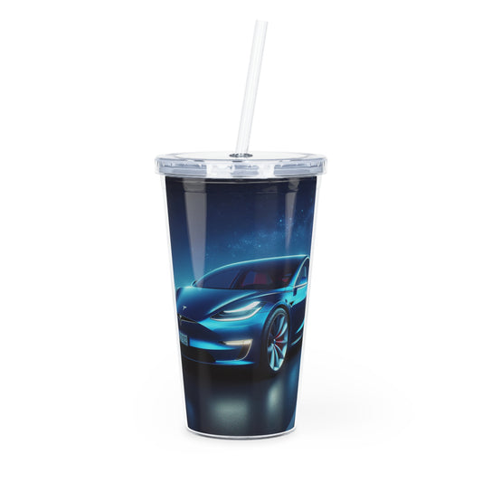 Blue Tesla Tumbler with Straw Mug Printify 20oz Transparent