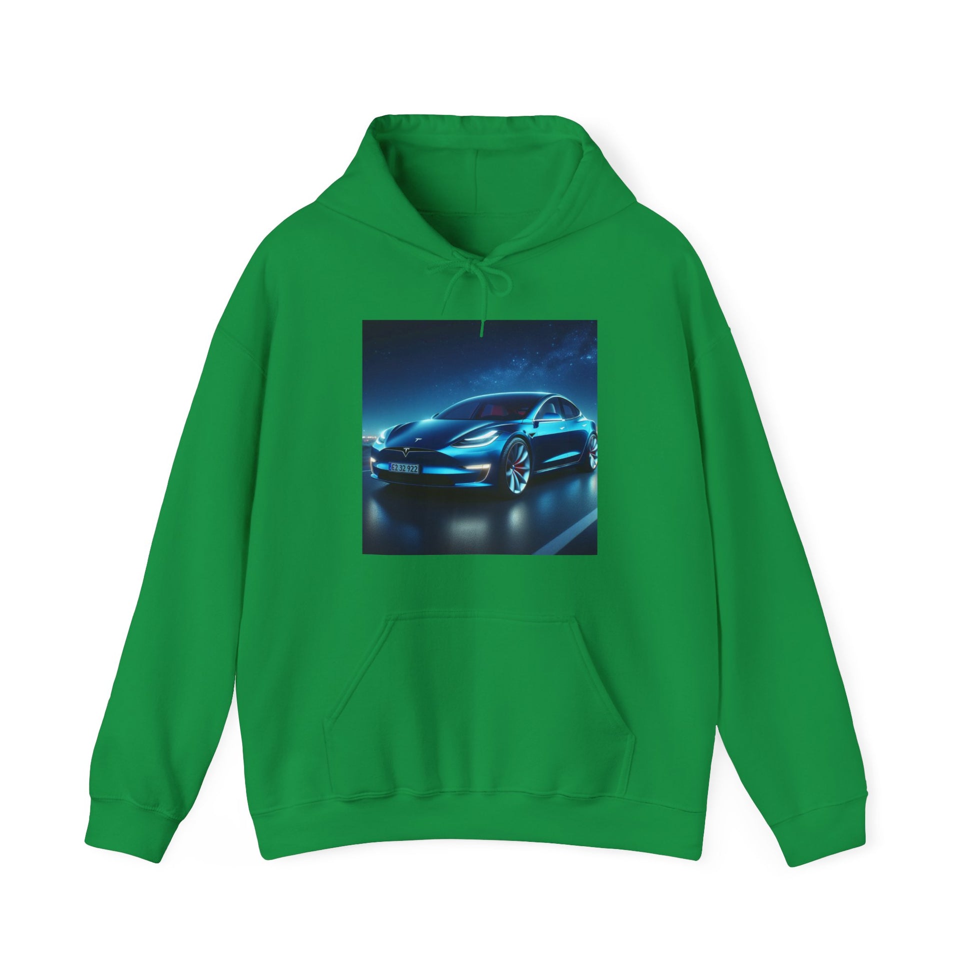 Blue Tesla Hoodie Hoodie Printify Irish Green S