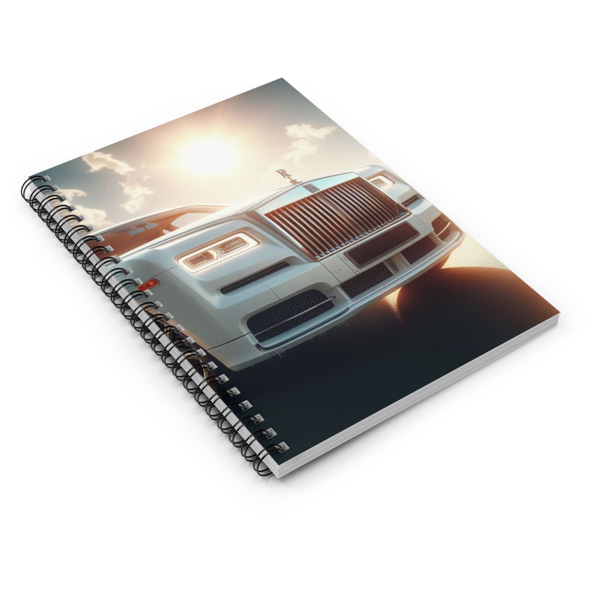 White Rolls Royce Spiral Notebook Paper products Printify