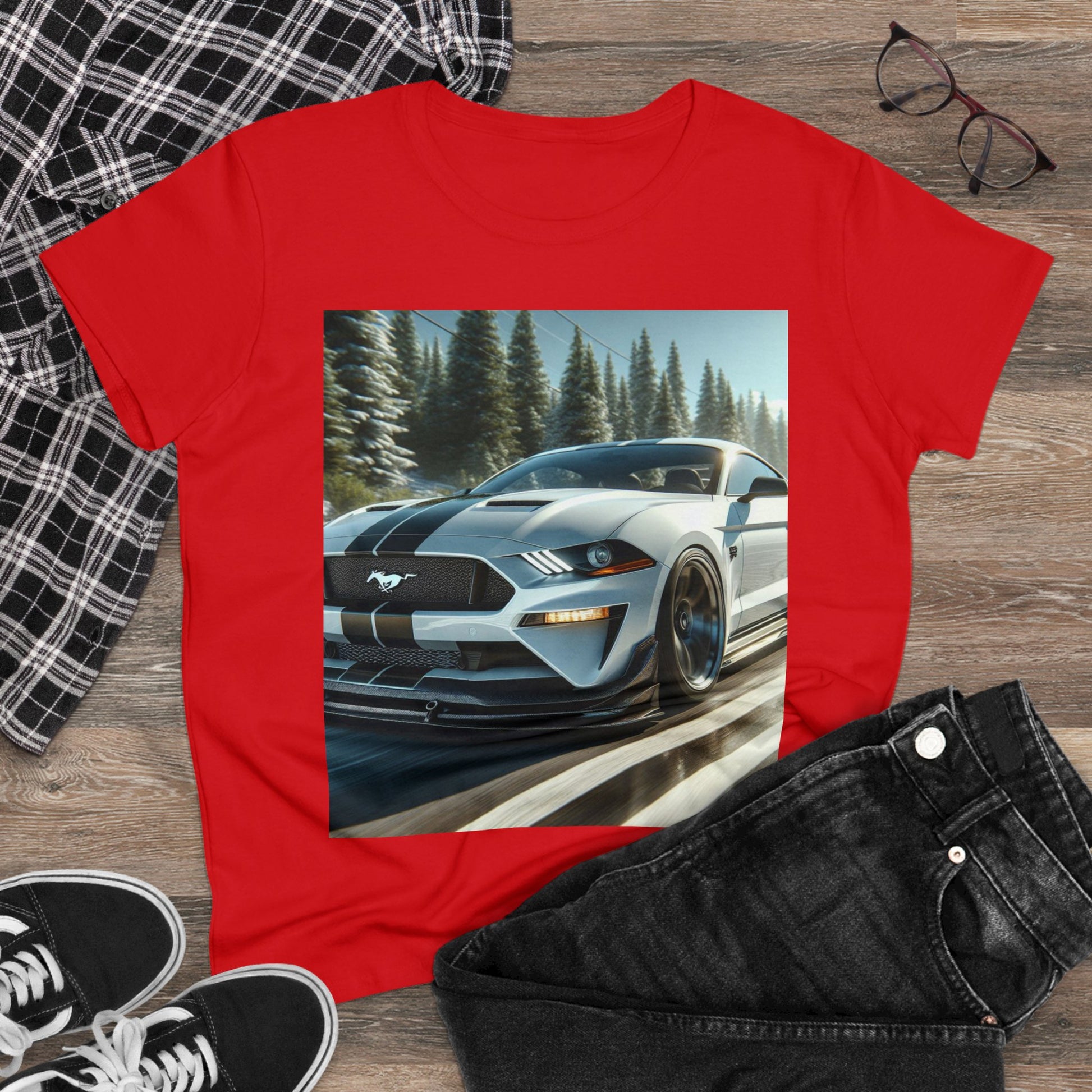 White Mustang T-Shirt T-Shirt Printify