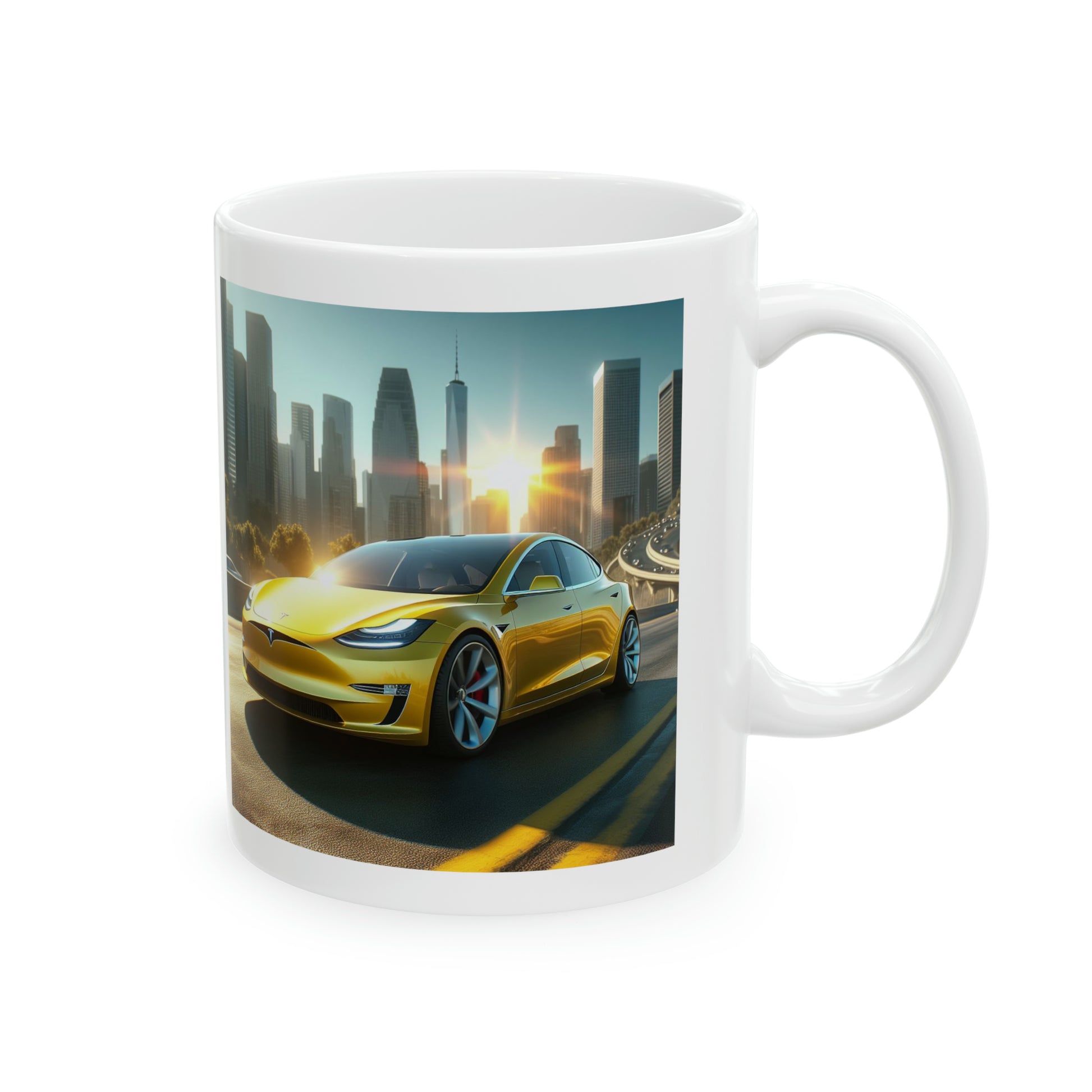 Yellow Tesla Mug Mug Printify