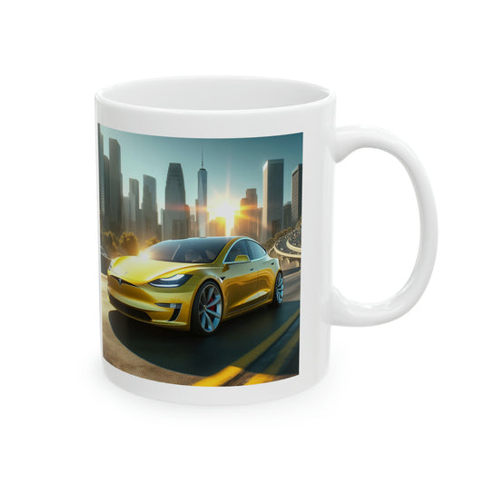 Yellow Tesla Mug Mug Printify