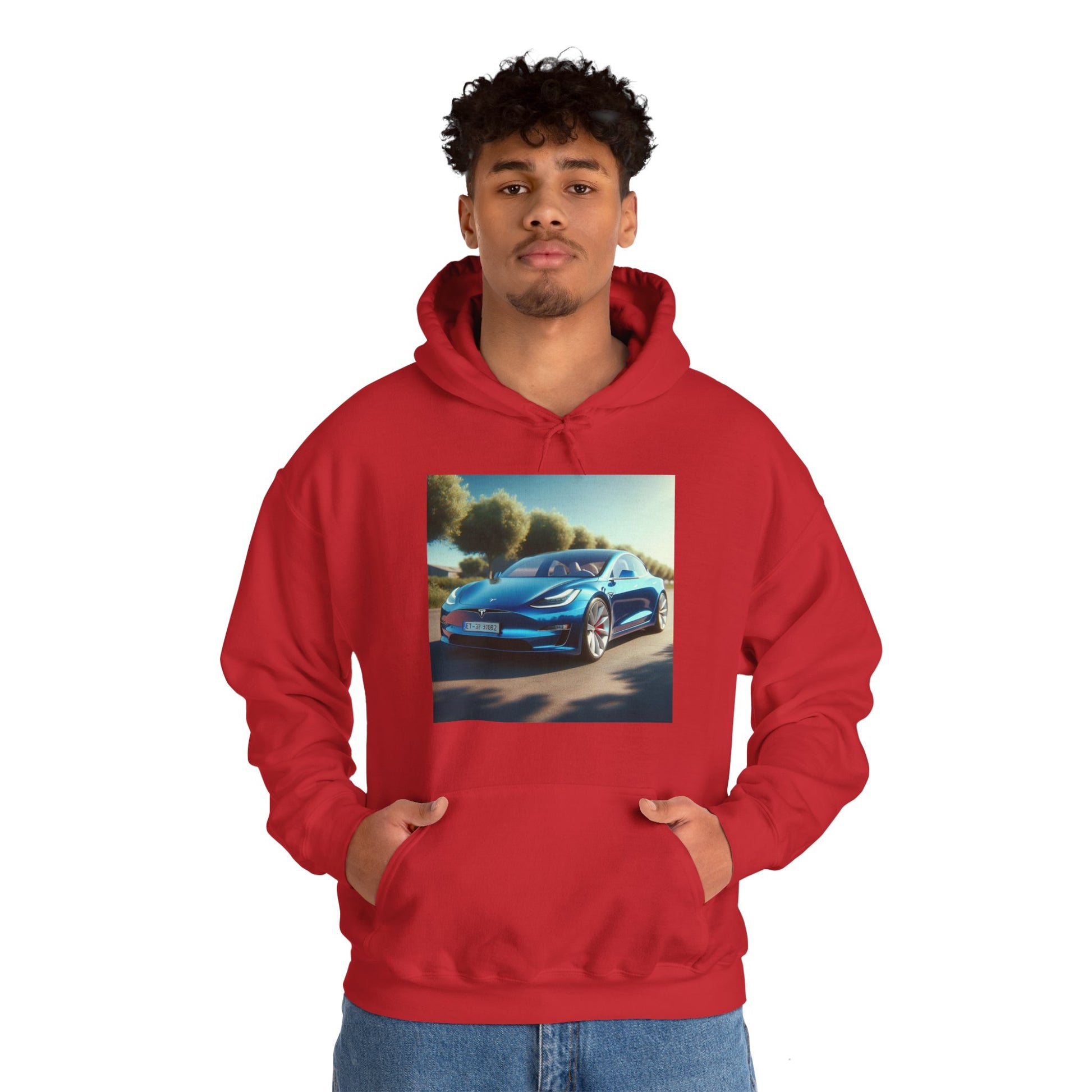 Blue Tesla Hoodie Hoodie Printify