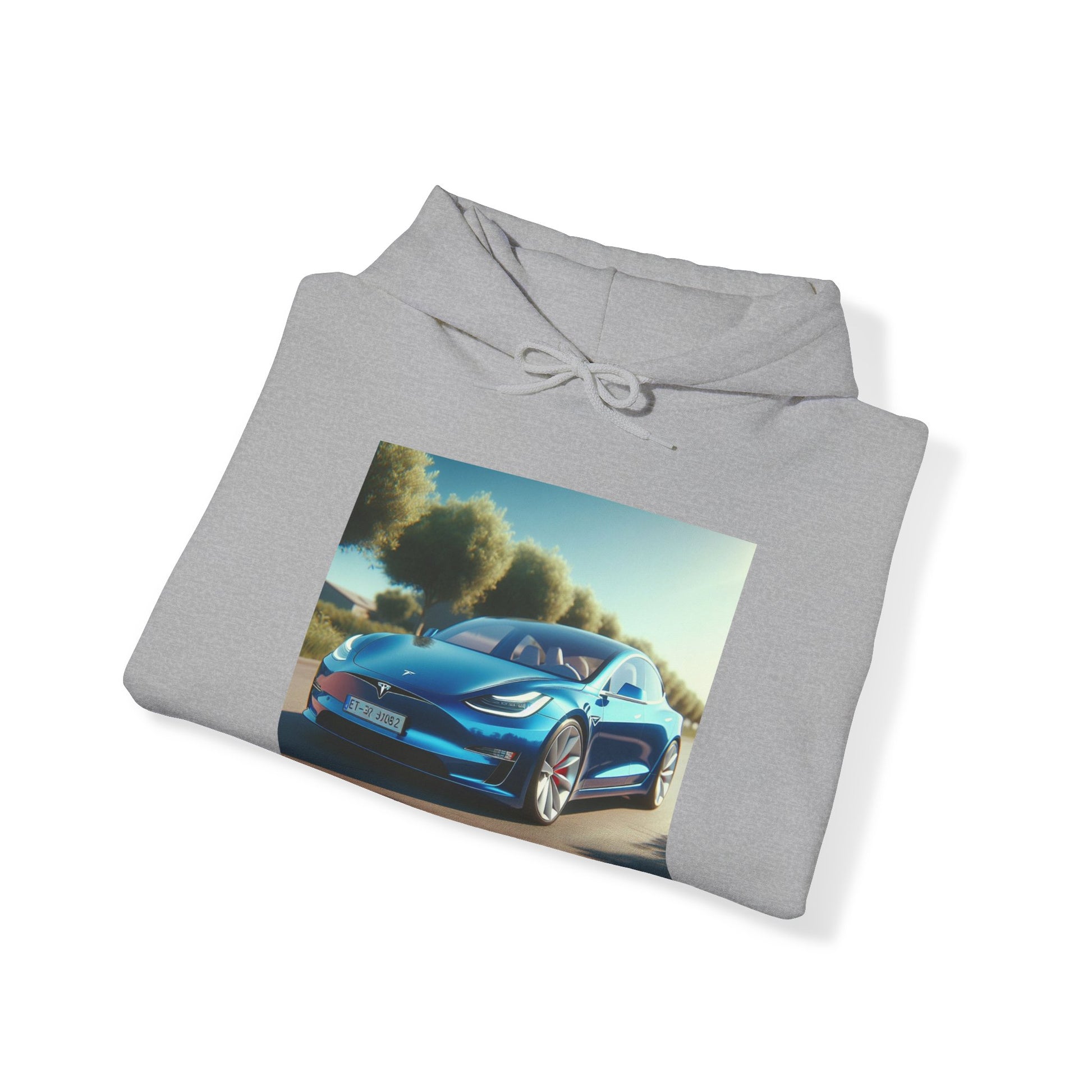Blue Tesla Hoodie Hoodie Printify