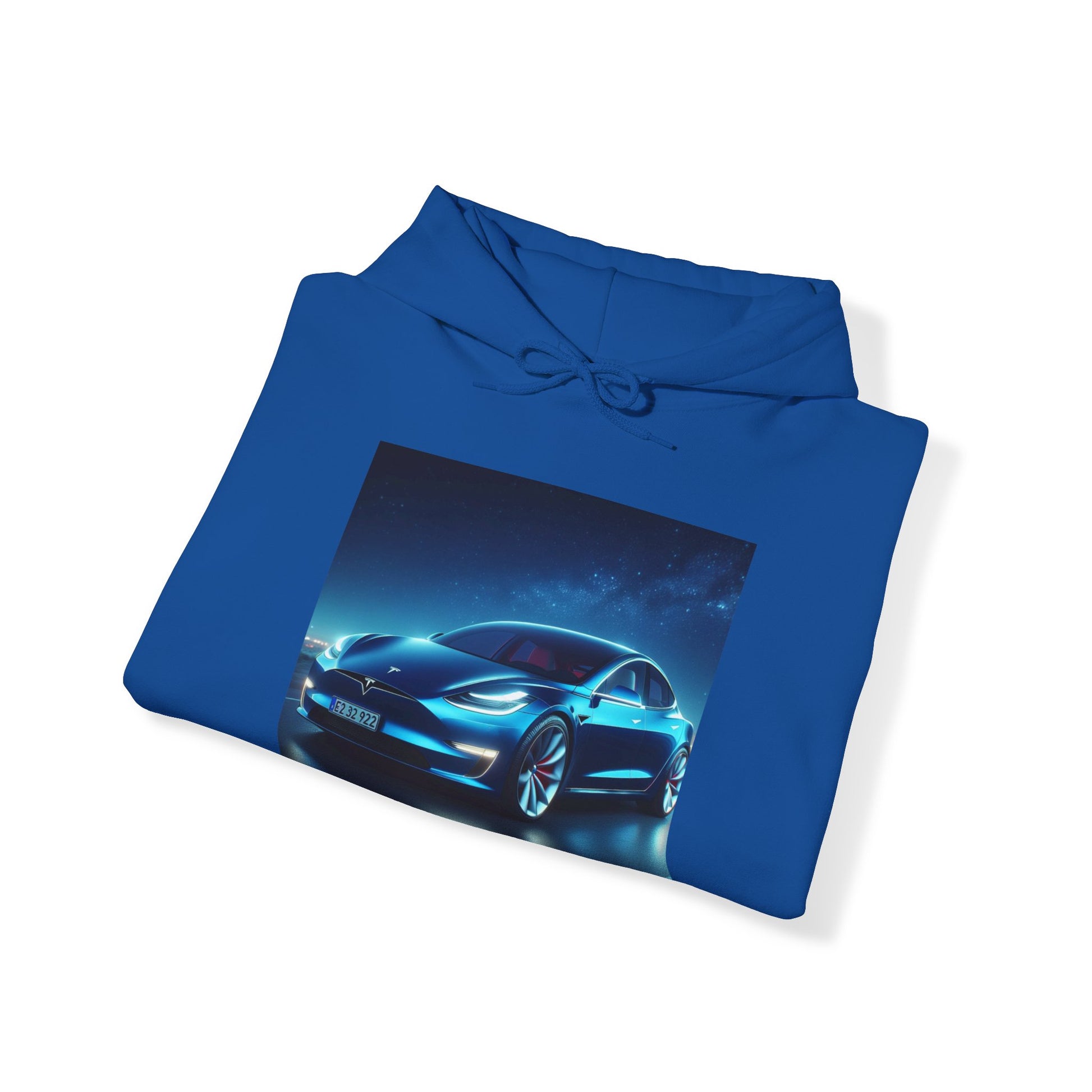 Blue Tesla Hoodie Hoodie Printify