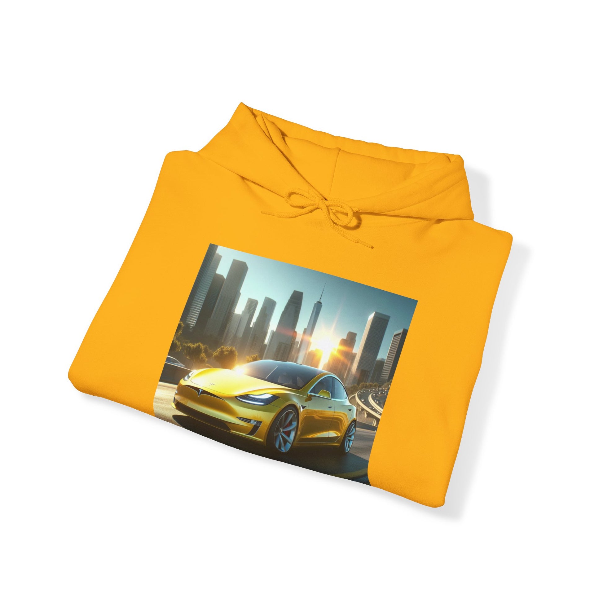 Yellow Tesla Hoodie Hoodie Printify