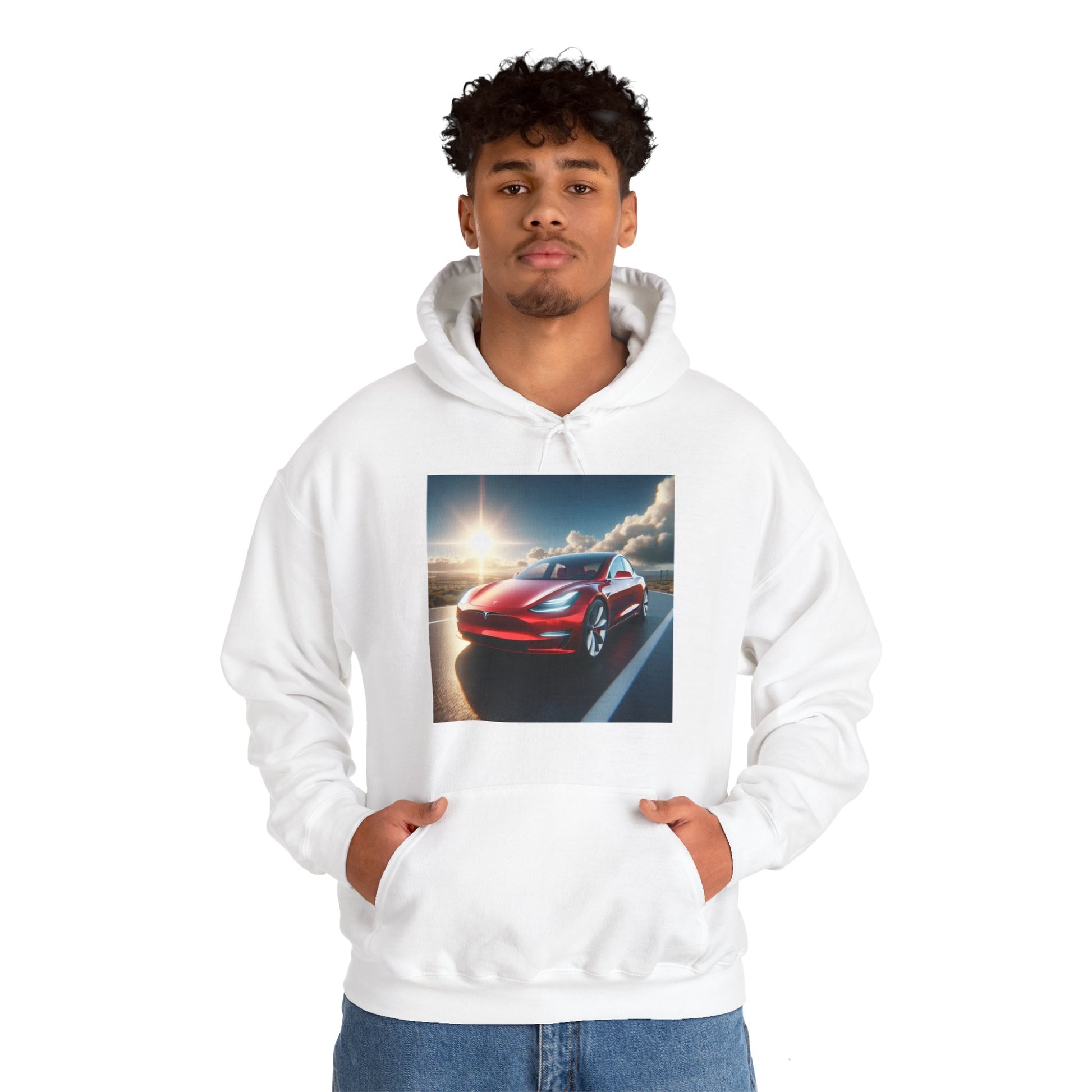 Red Tesla Hoodie Hoodie Printify