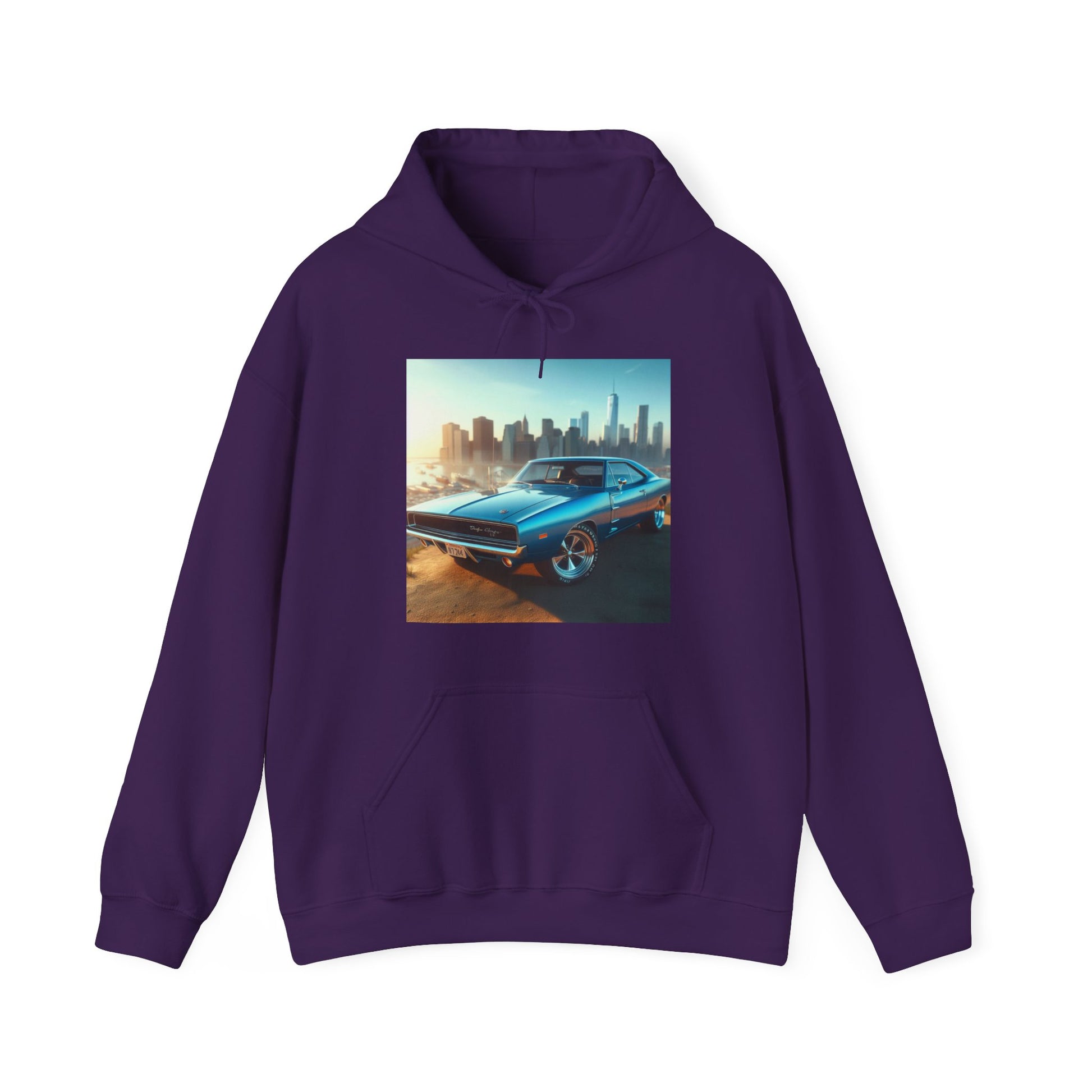 1970 Blue Dodge Charger Hoodie Hoodie Printify Purple S