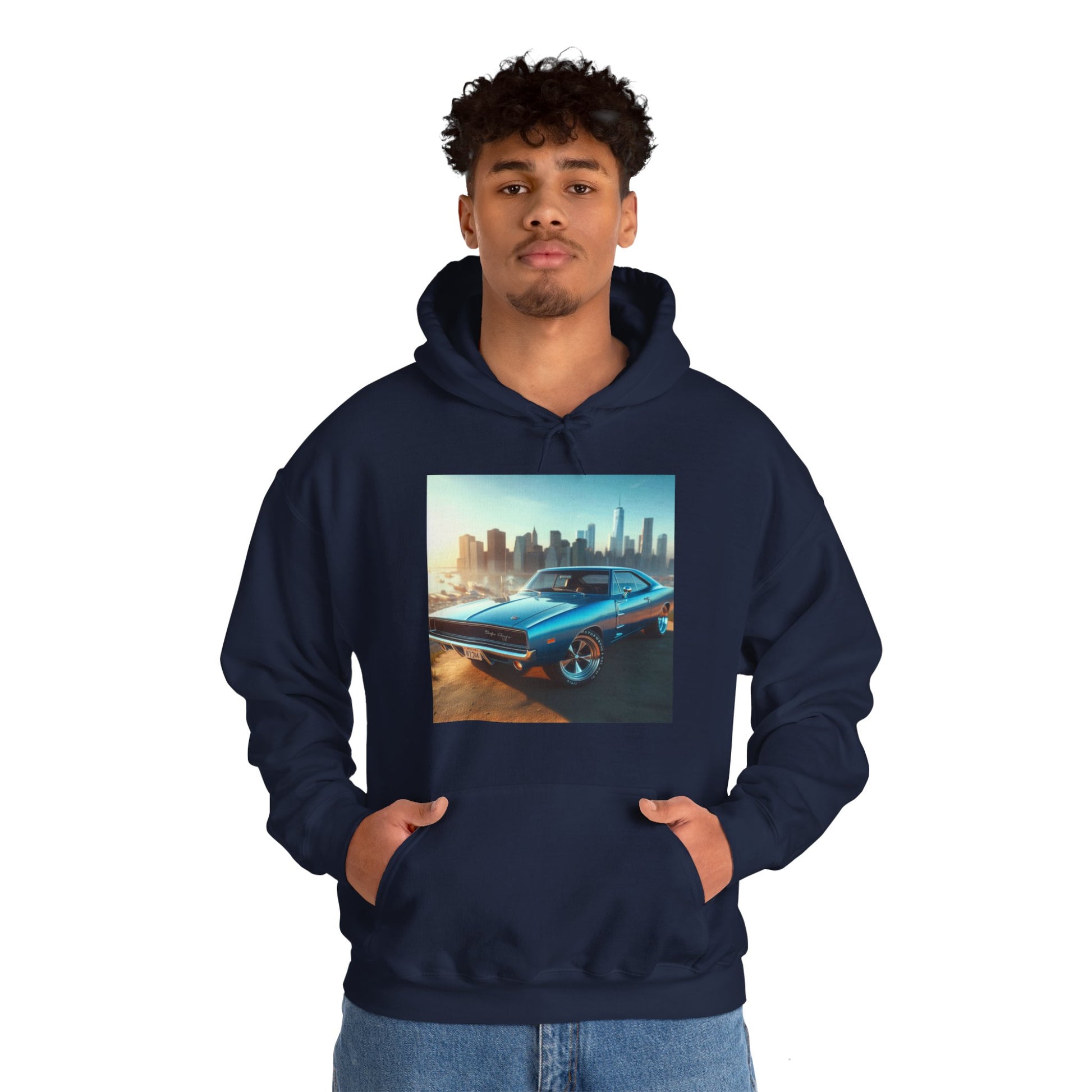1970 Blue Dodge Charger Hoodie Hoodie Printify