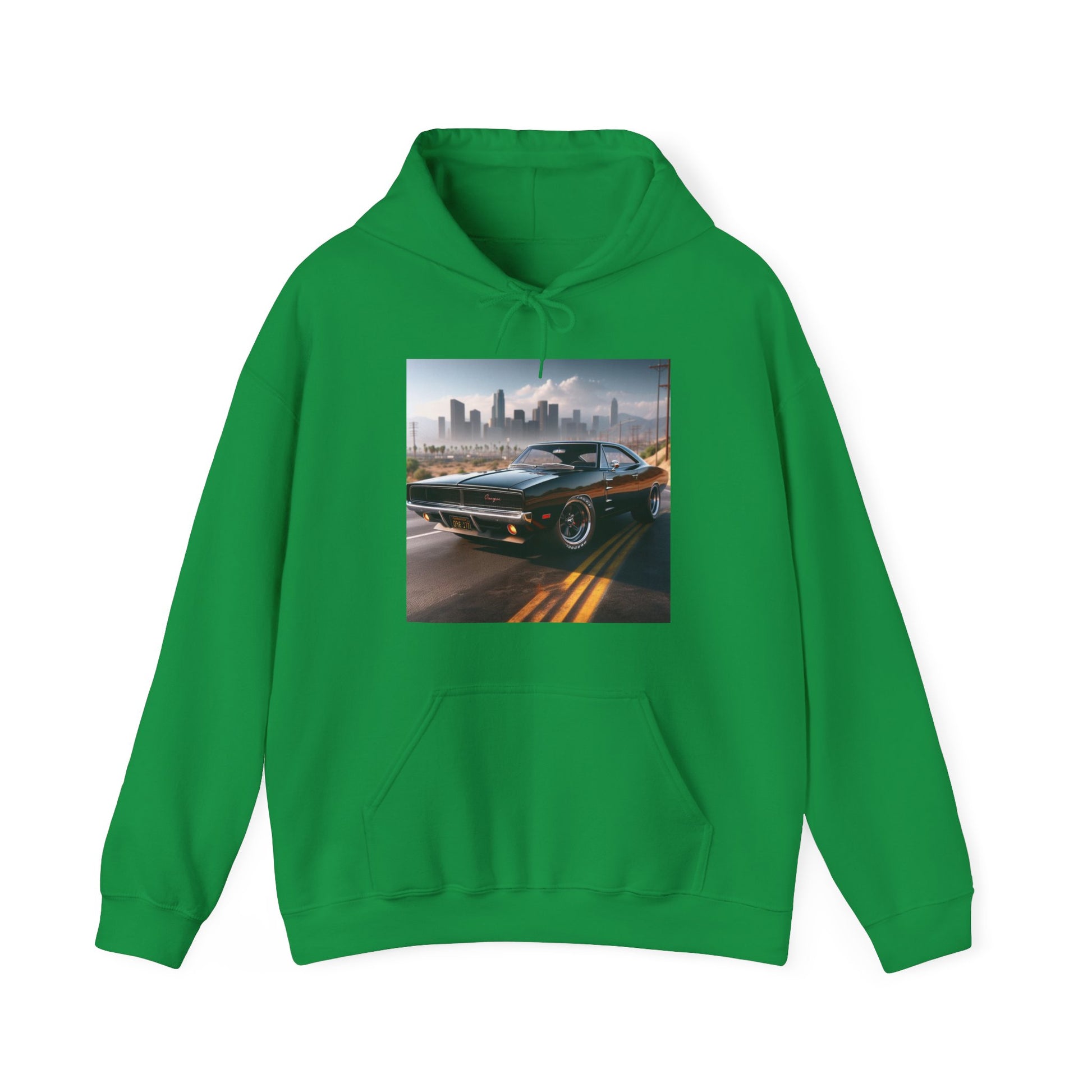 1970 Black Dodge Charger Hoodie Hoodie Printify Irish Green S