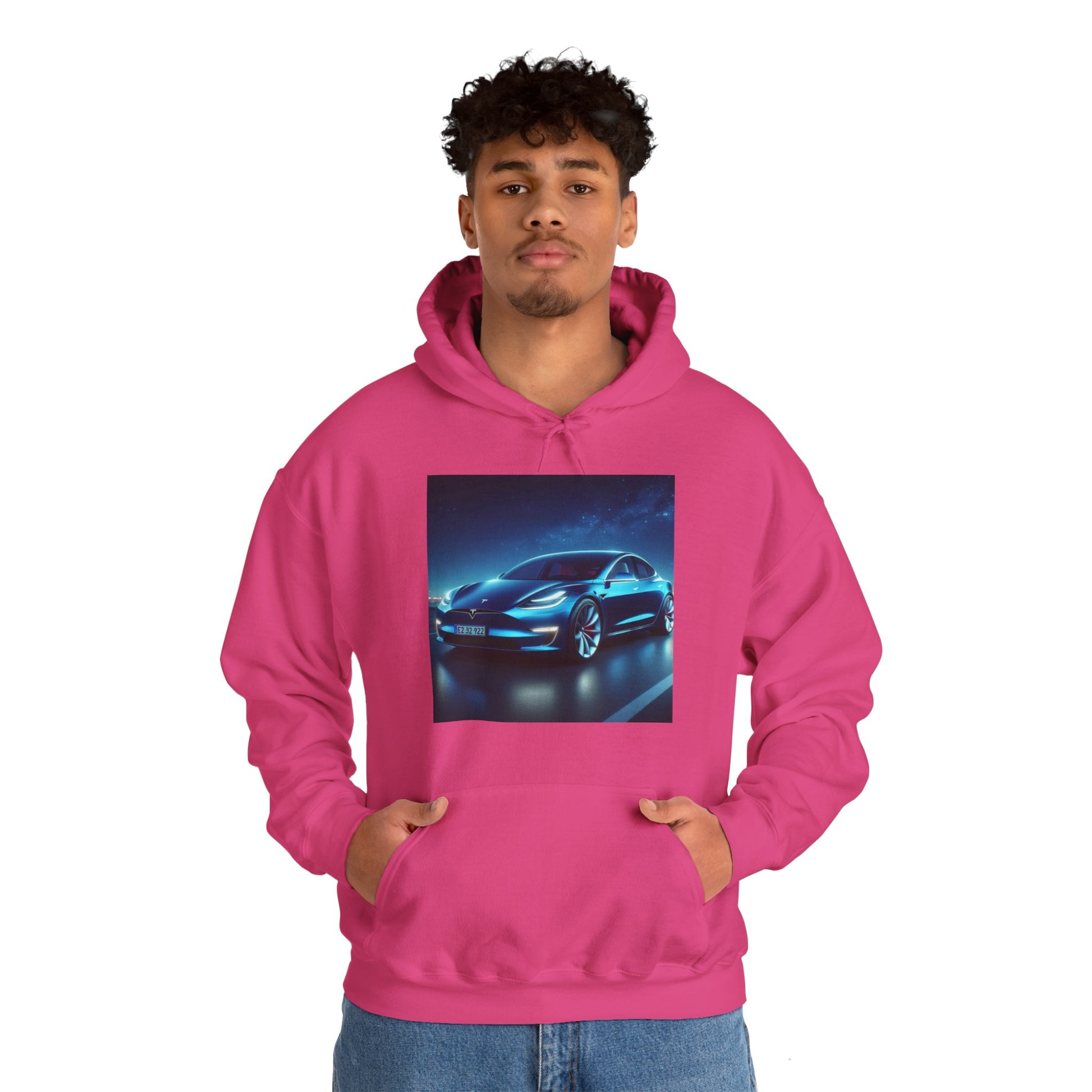 Blue Tesla Hoodie Hoodie Printify