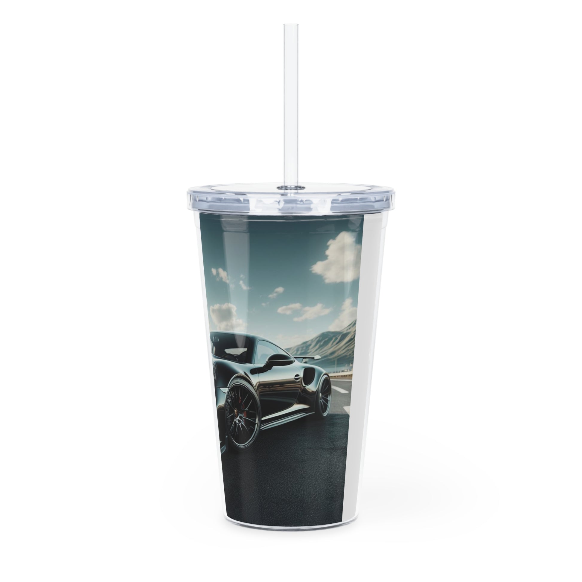 Black Porsche Tumbler with Straw Mug Printify