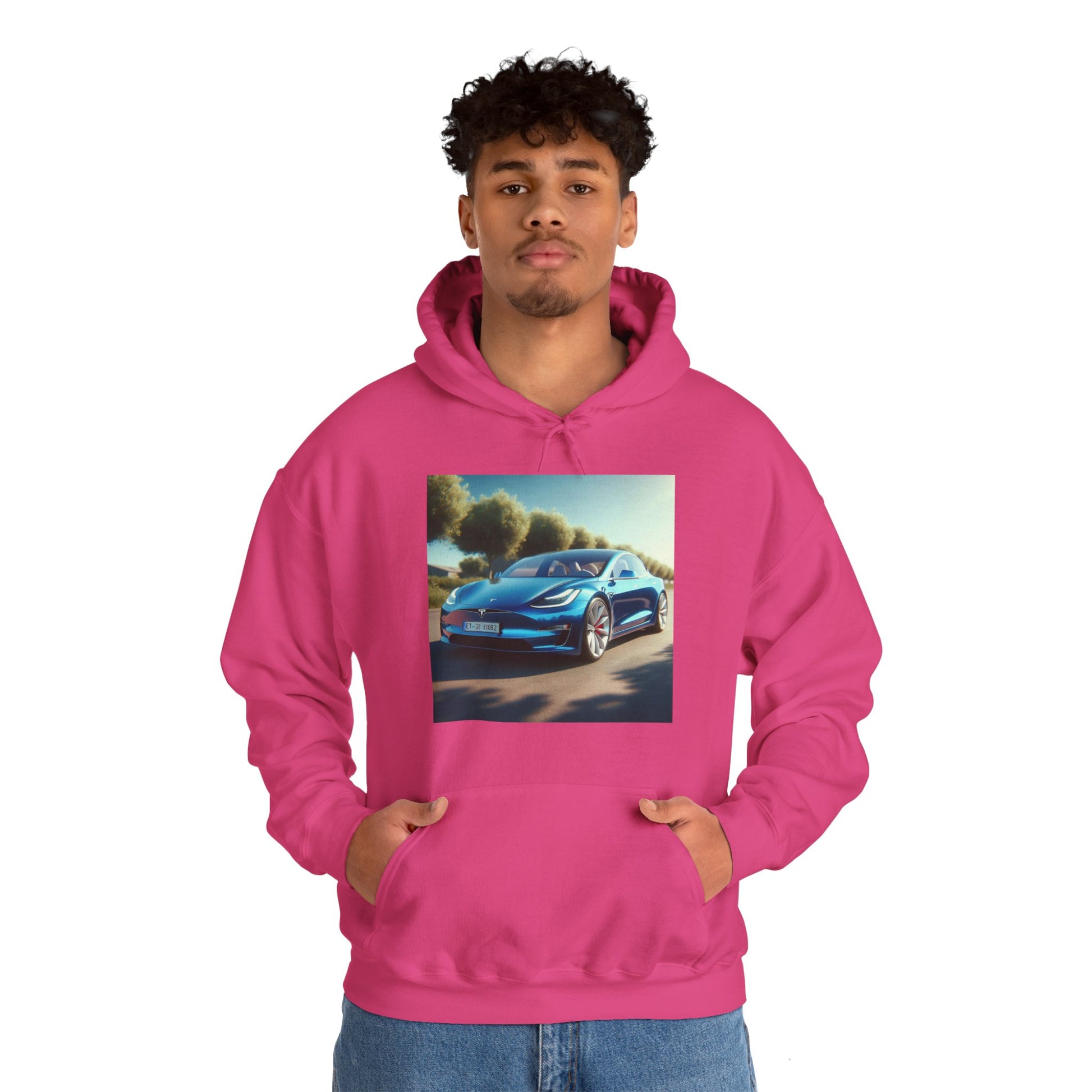 Blue Tesla Hoodie Hoodie Printify