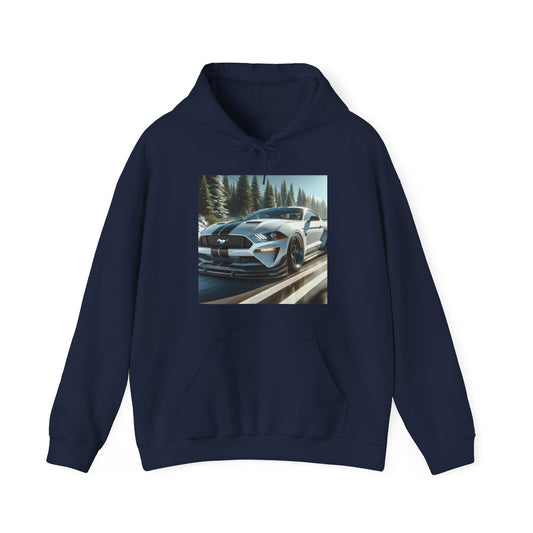 White Mustang Hoodie Hoodie Printify Navy S