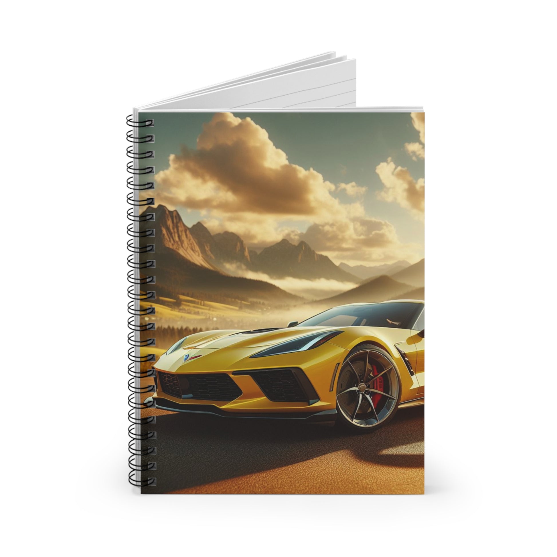 Yellow Corvette Spiral Notebook Paper products Printify