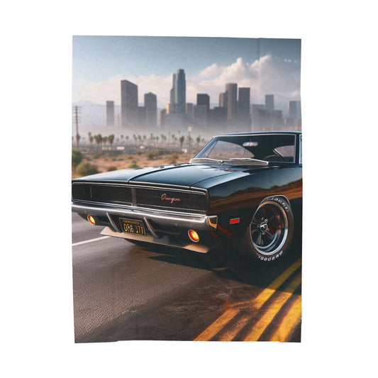 1970 Black Dodge Charger Plush Blanket All Over Prints Printify 60" × 80"