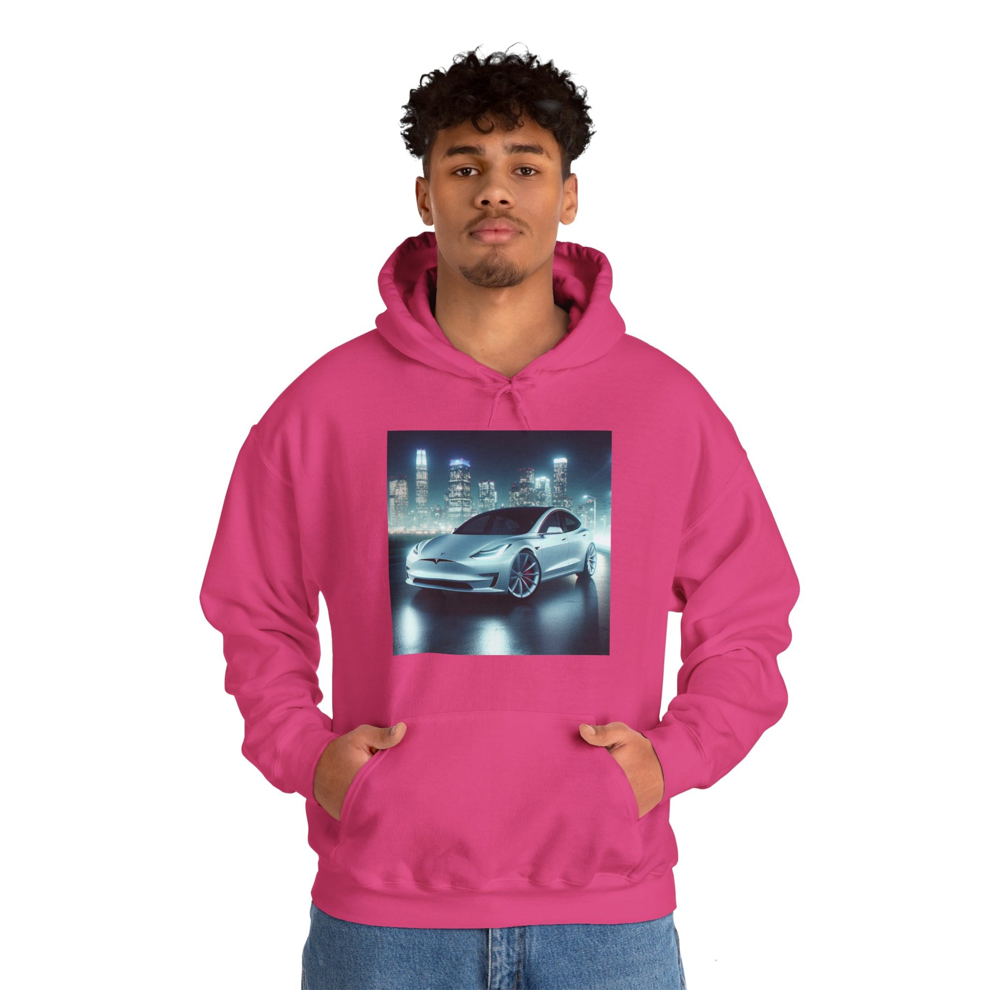 White Tesla Hoodie Hoodie Printify