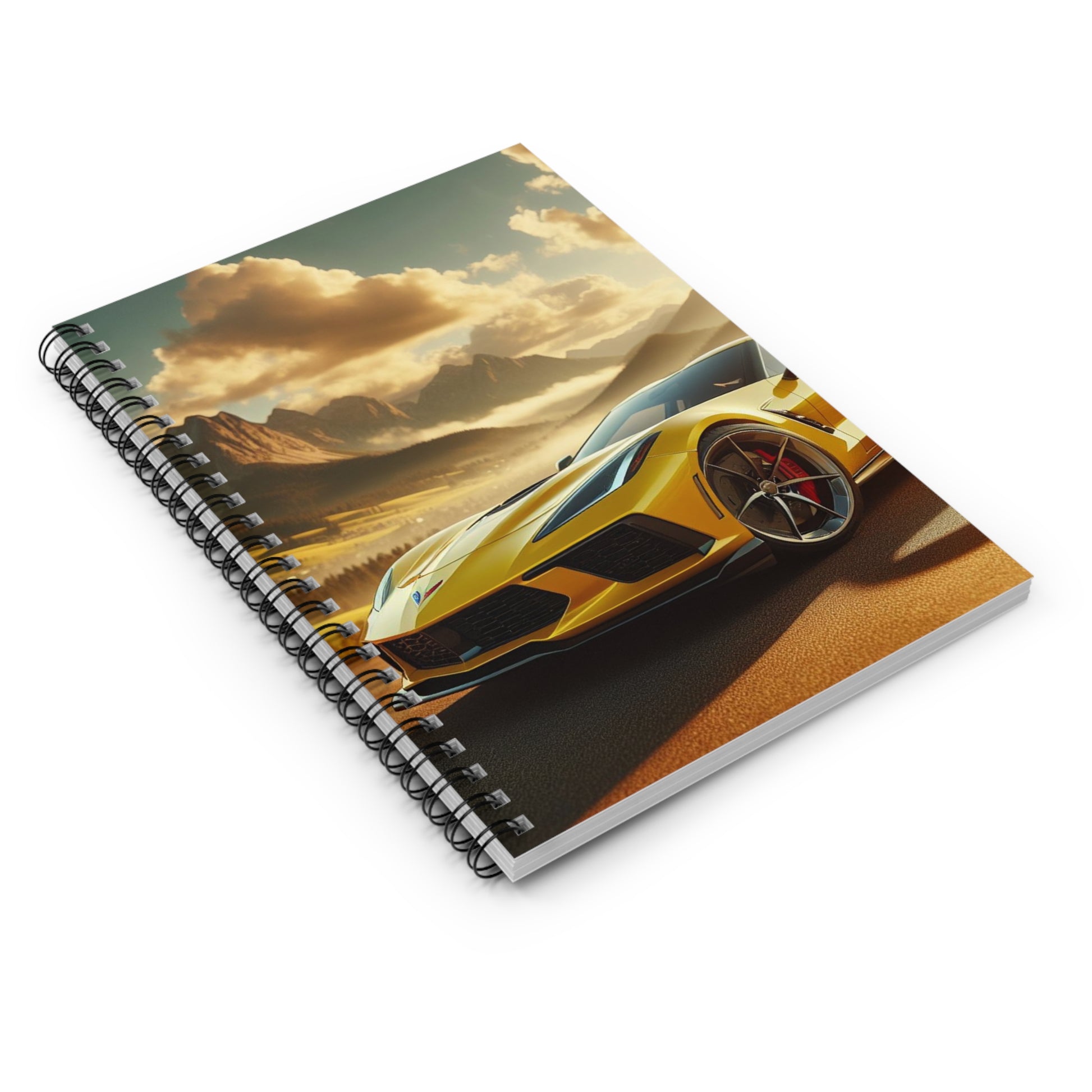 Yellow Corvette Spiral Notebook Paper products Printify
