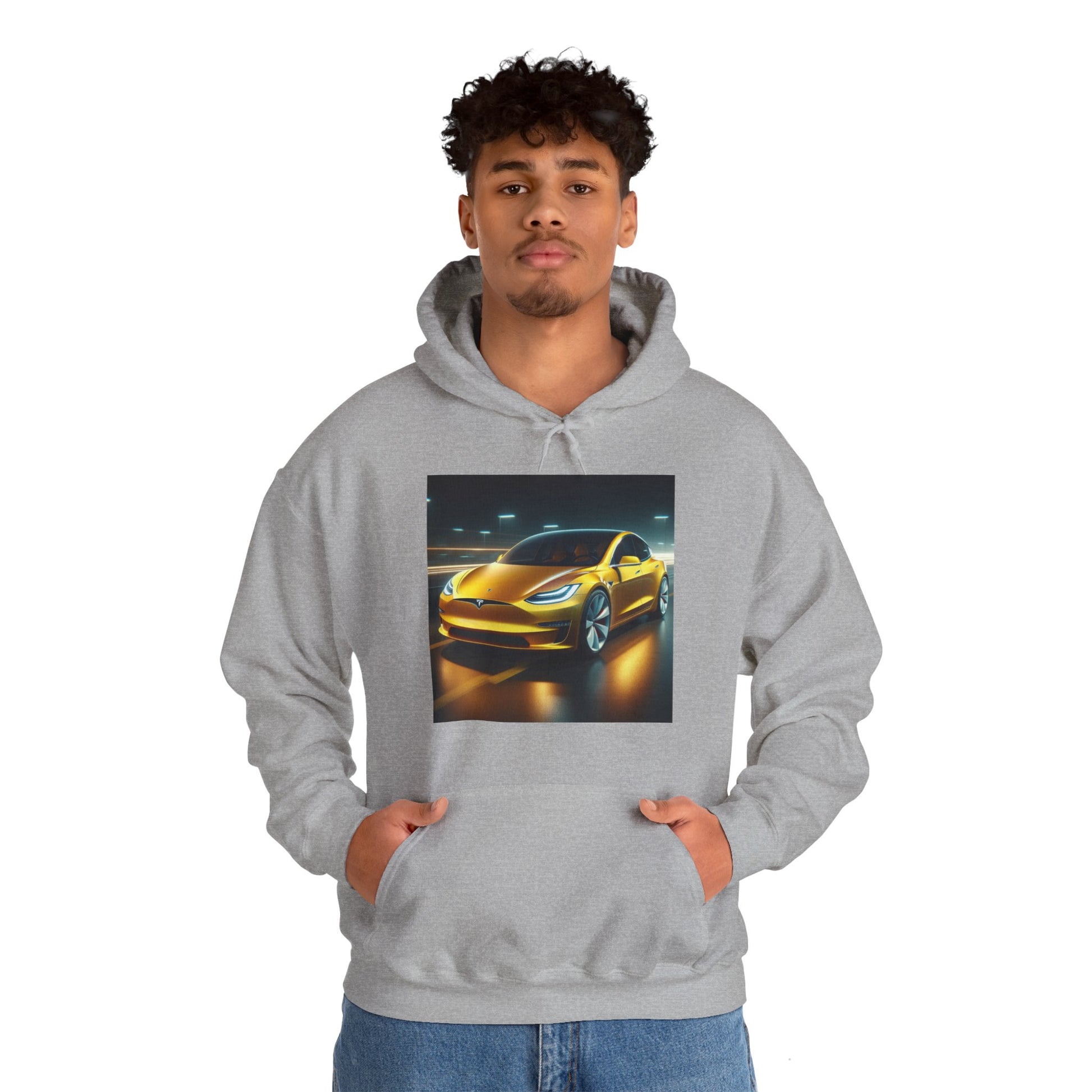 Yellow Tesla Hoodie Hoodie Printify