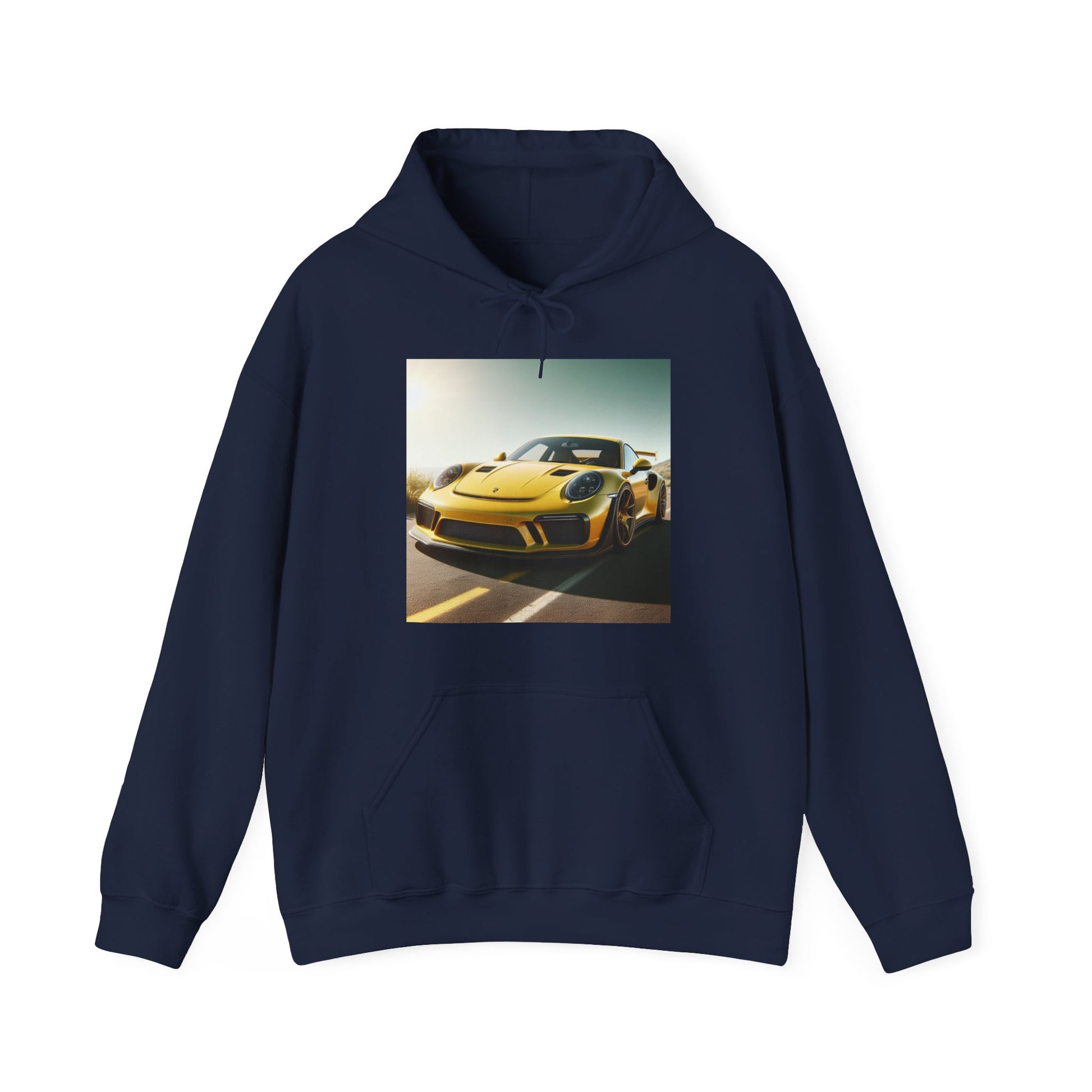 Yellow Porsche Hoodie Hoodie Printify Navy S