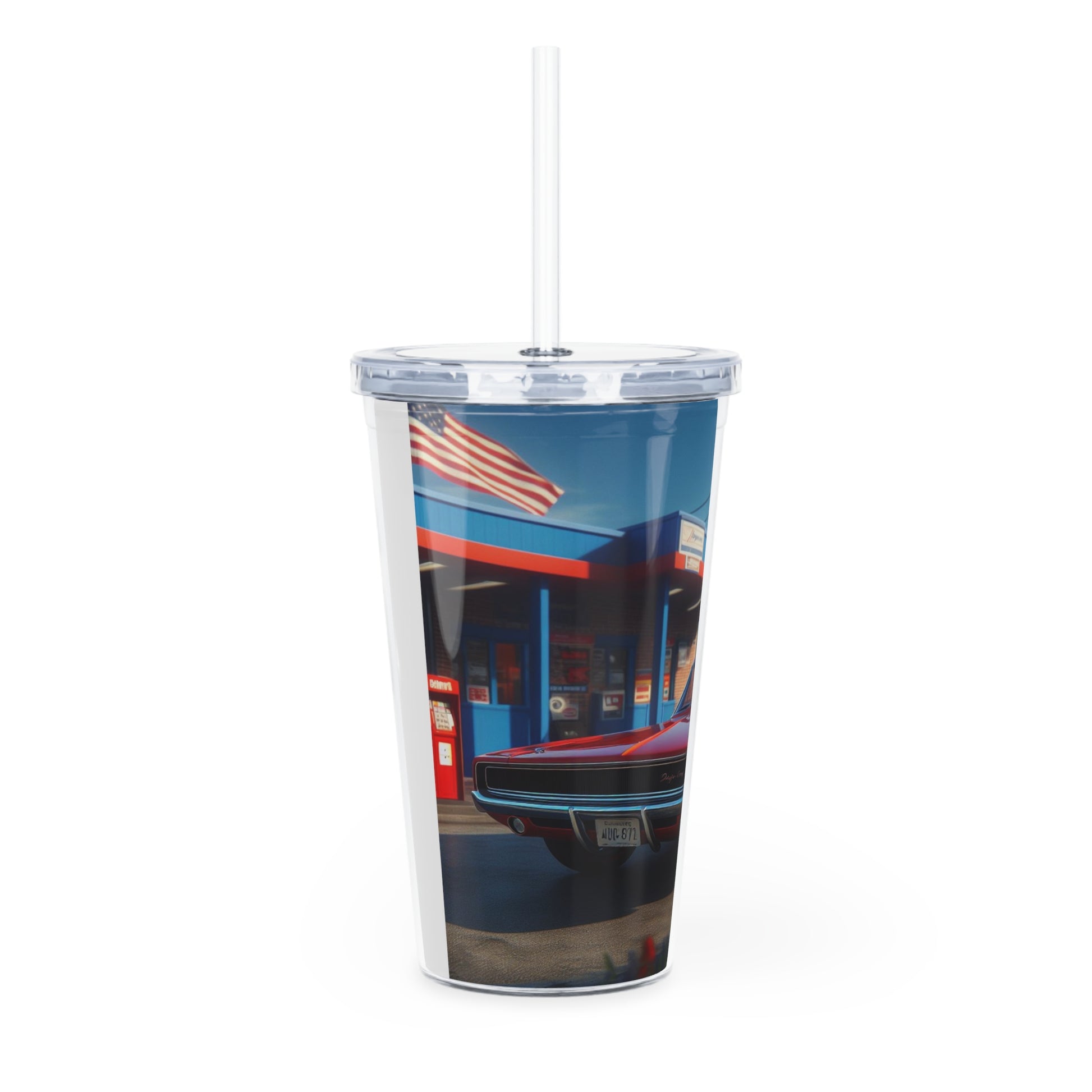 1970 Red Dodge Charger Tumbler with Straw Mug Printify