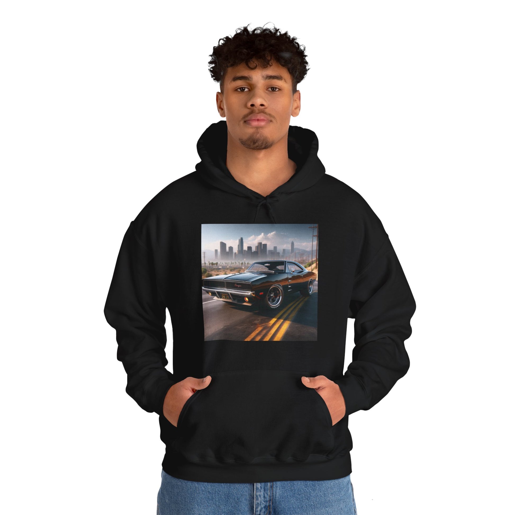 1970 Black Dodge Charger Hoodie Hoodie Printify