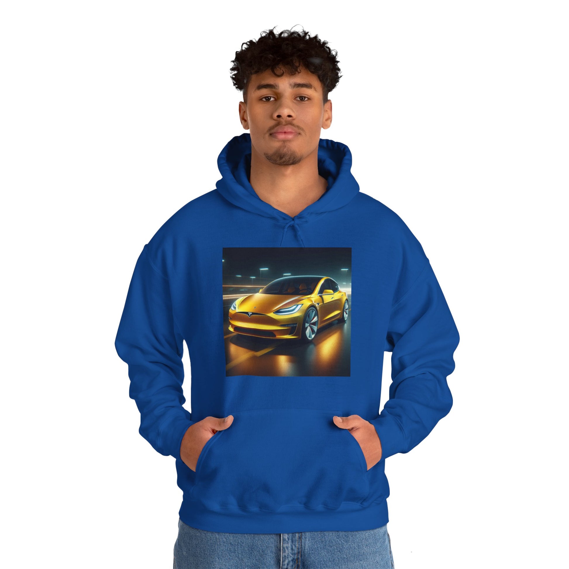 Yellow Tesla Hoodie Hoodie Printify