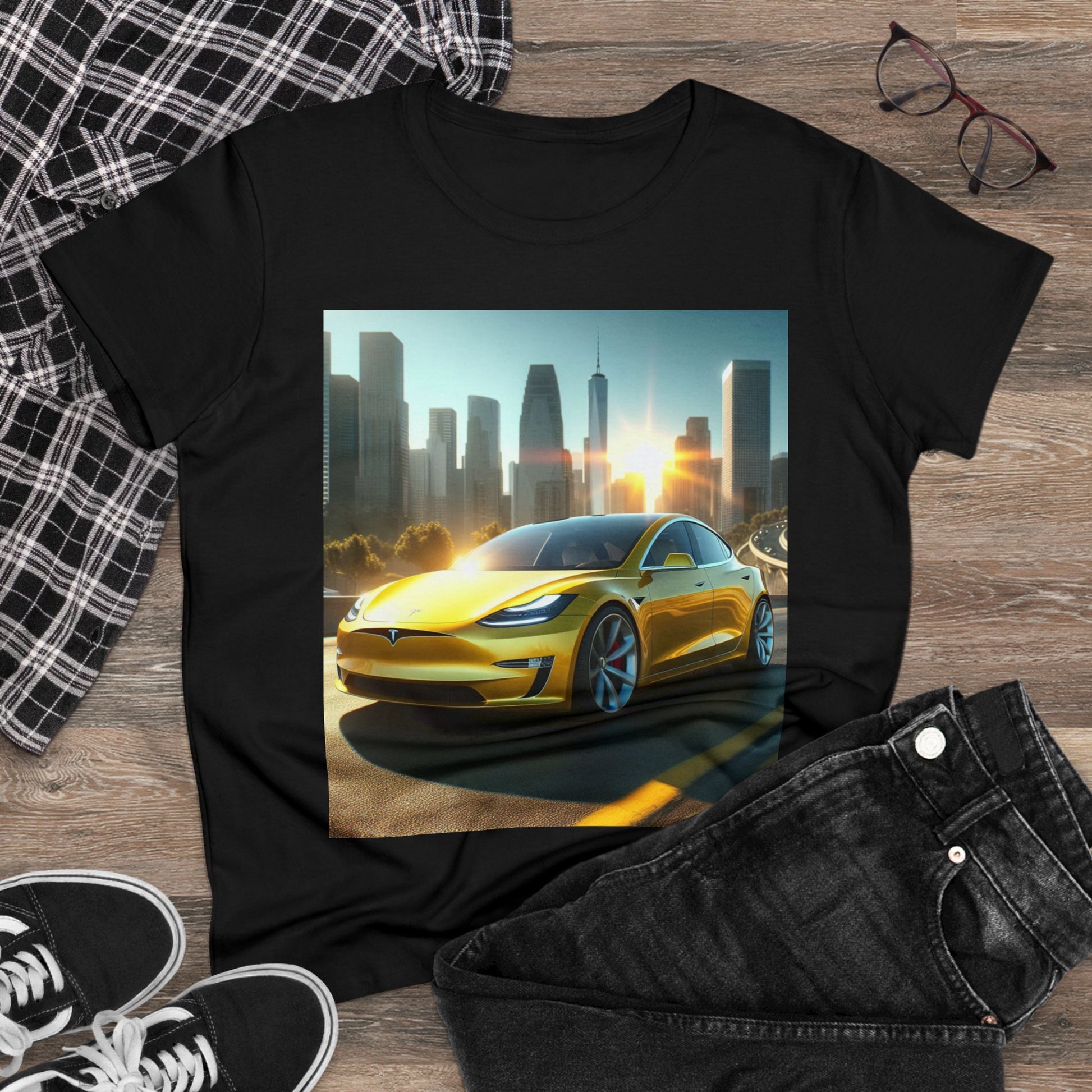Yellow Tesla T-Shirt T-Shirt Printify
