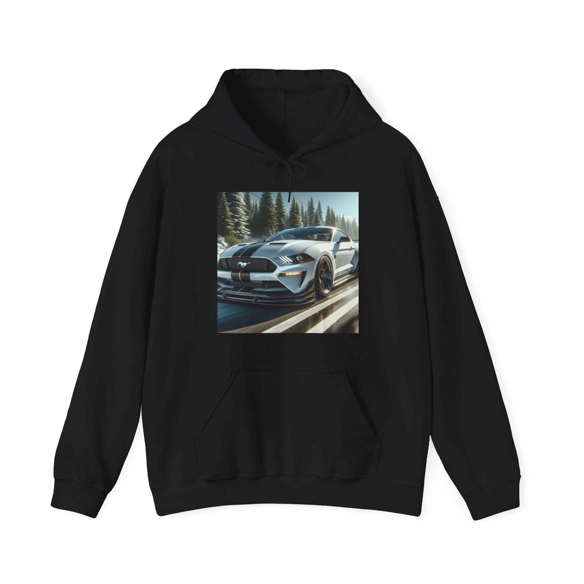 White Mustang Hoodie Hoodie Printify Black S