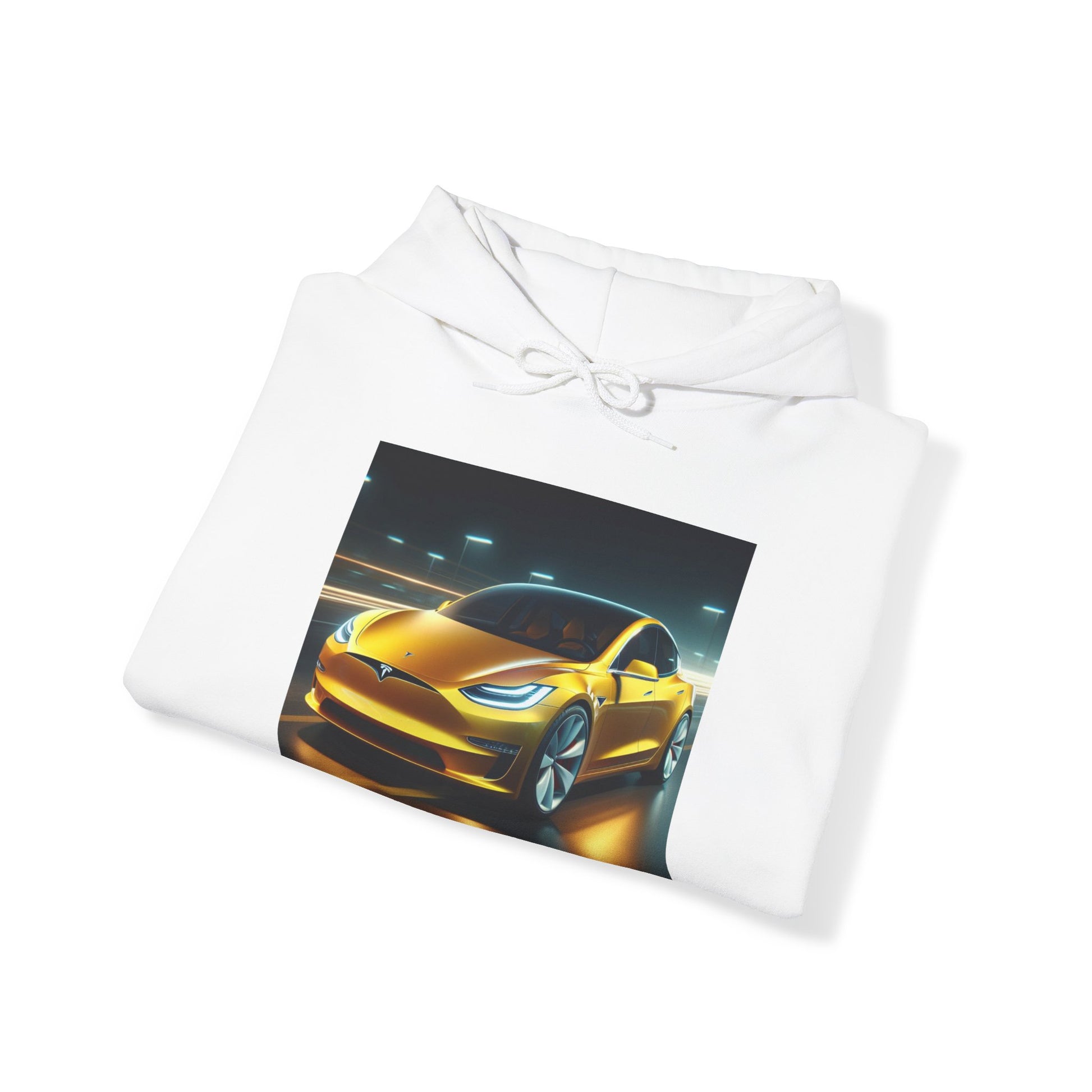 Yellow Tesla Hoodie Hoodie Printify