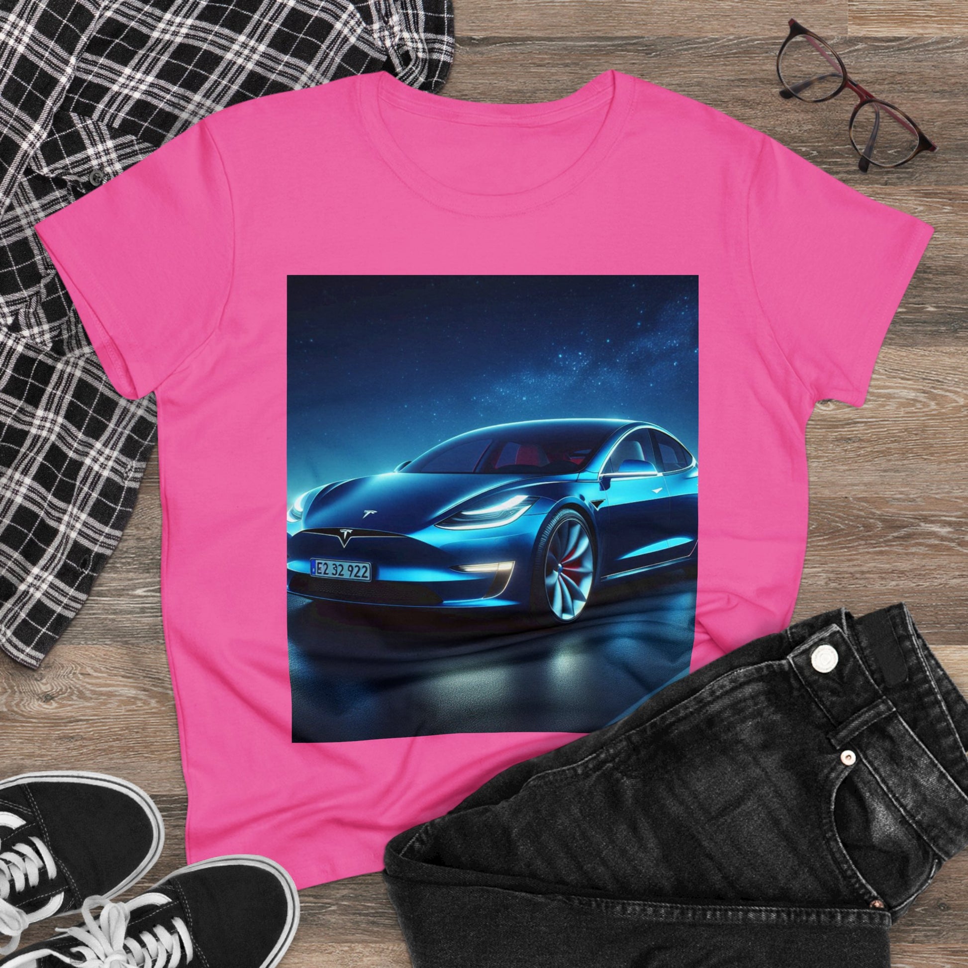 Blue Tesla T-Shirt T-Shirt Printify