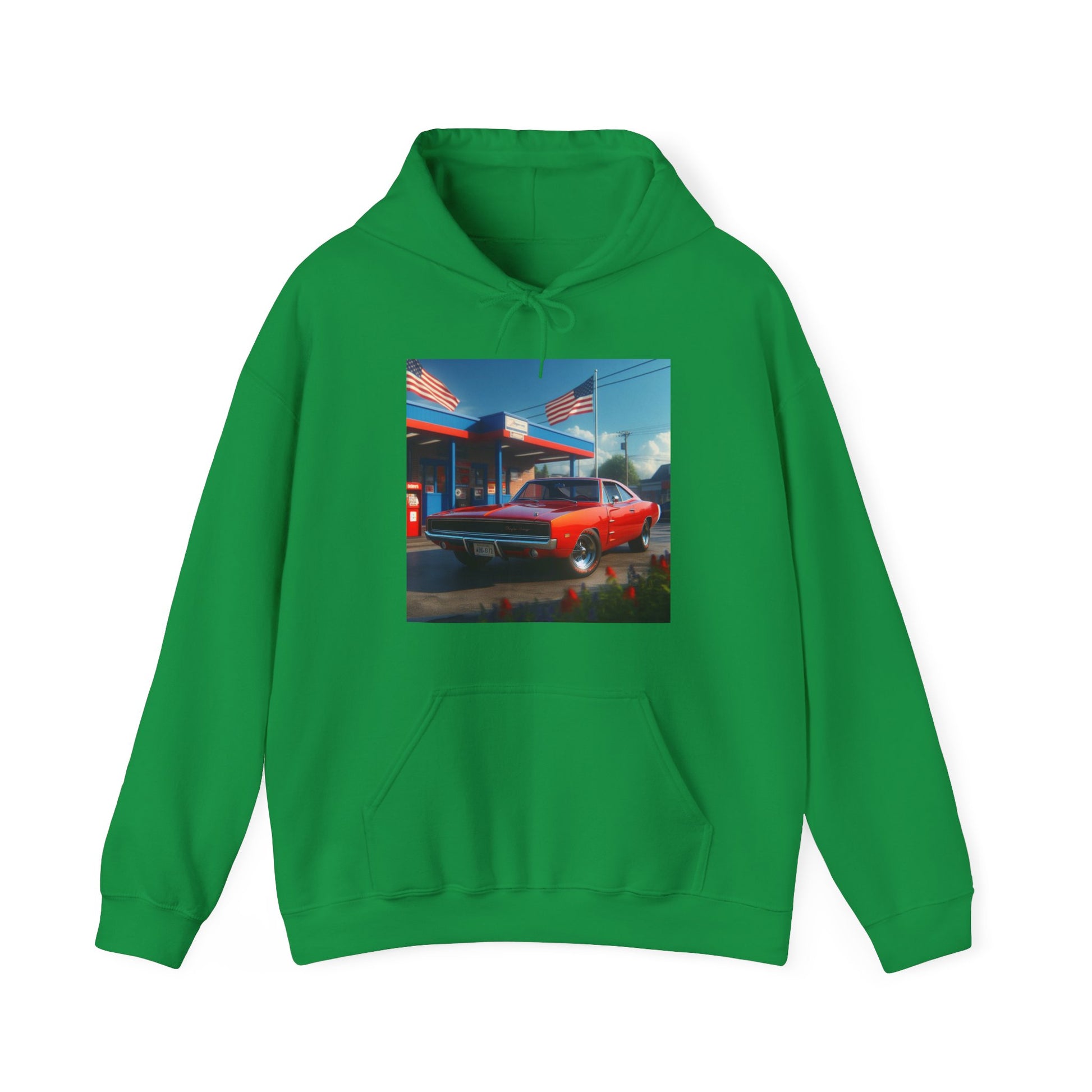 1970 Red Dodge Charger Hoodie Hoodie Printify Irish Green S