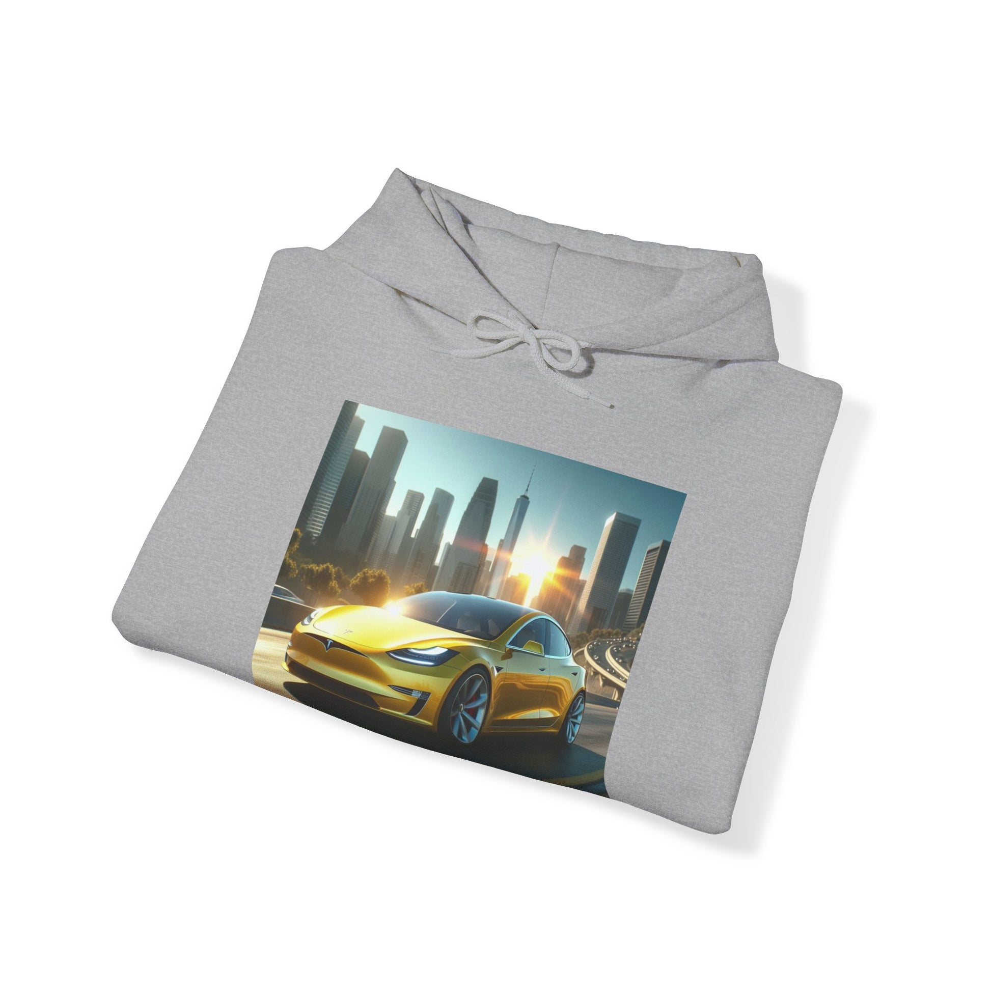 Yellow Tesla Hoodie Hoodie Printify