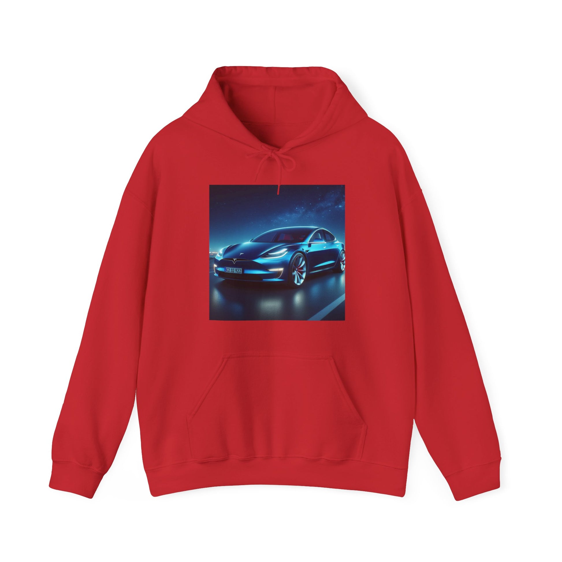 Blue Tesla Hoodie Hoodie Printify Red S