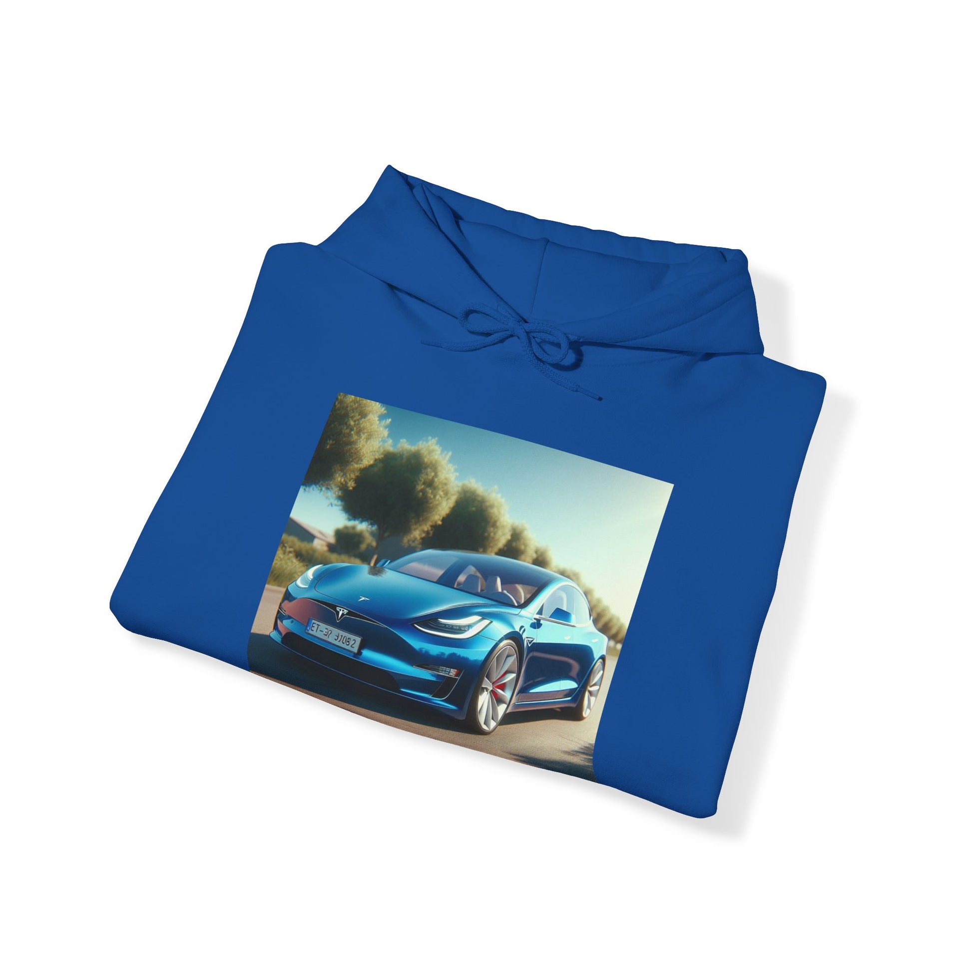 Blue Tesla Hoodie Hoodie Printify