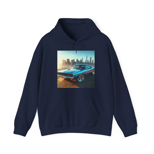 1970 Blue Dodge Charger Hoodie Hoodie Printify Navy S