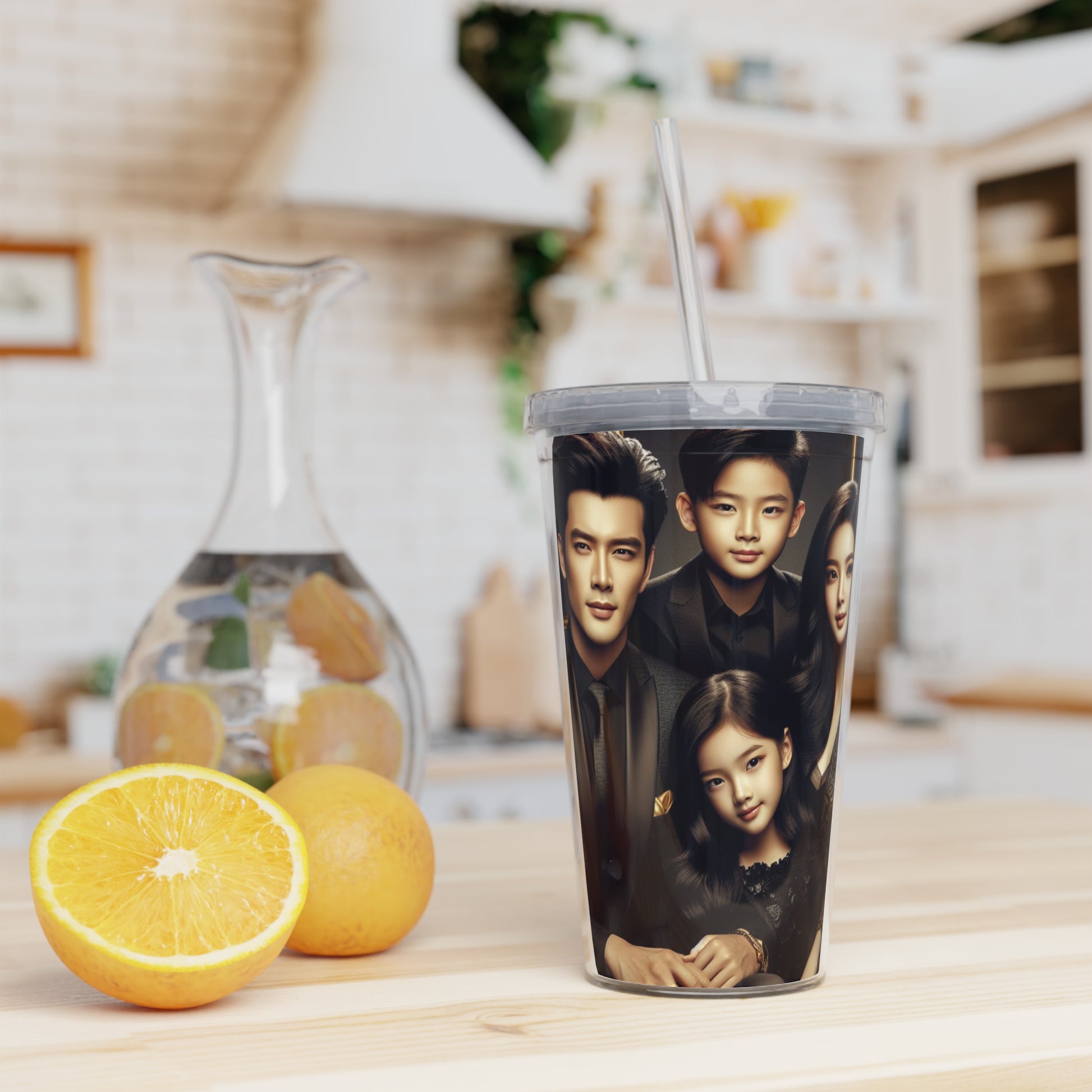 Family Portrait Tumbler with Straw Mug Printify