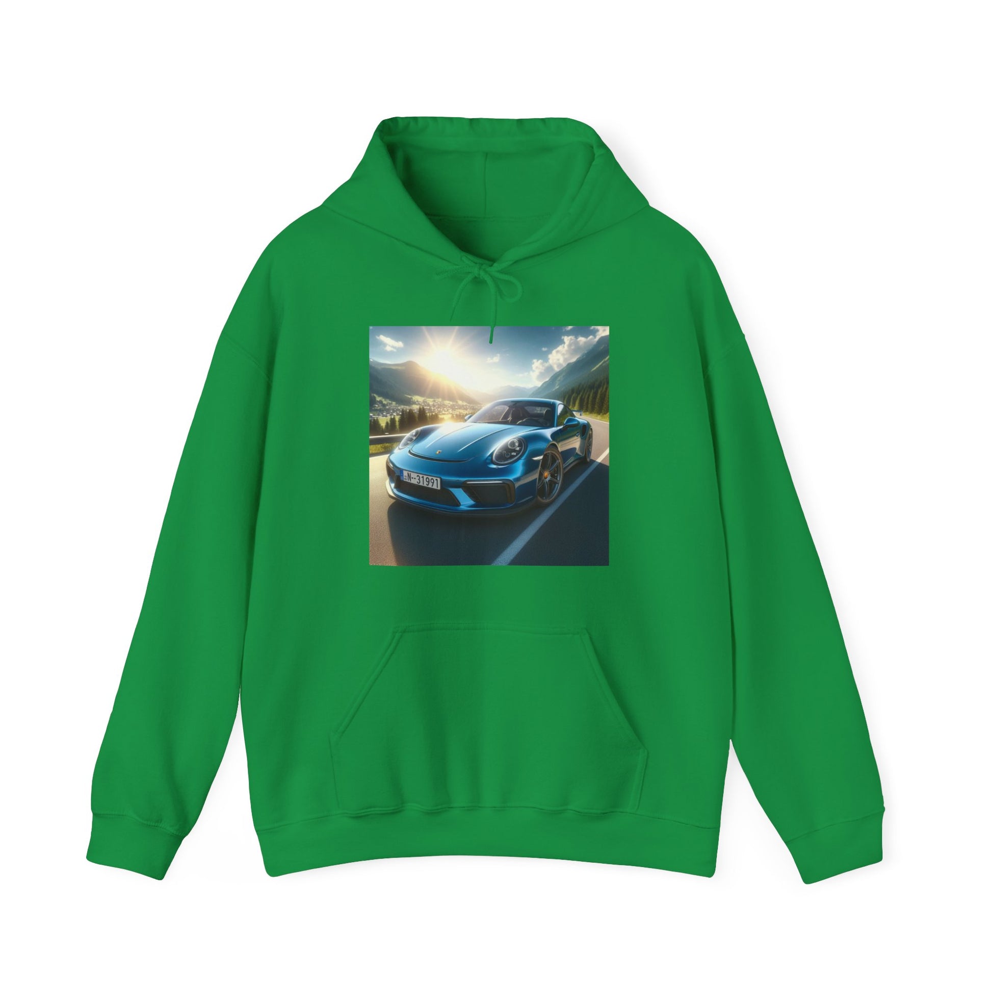 Blue Porsche Hoodie Hoodie Printify Irish Green S