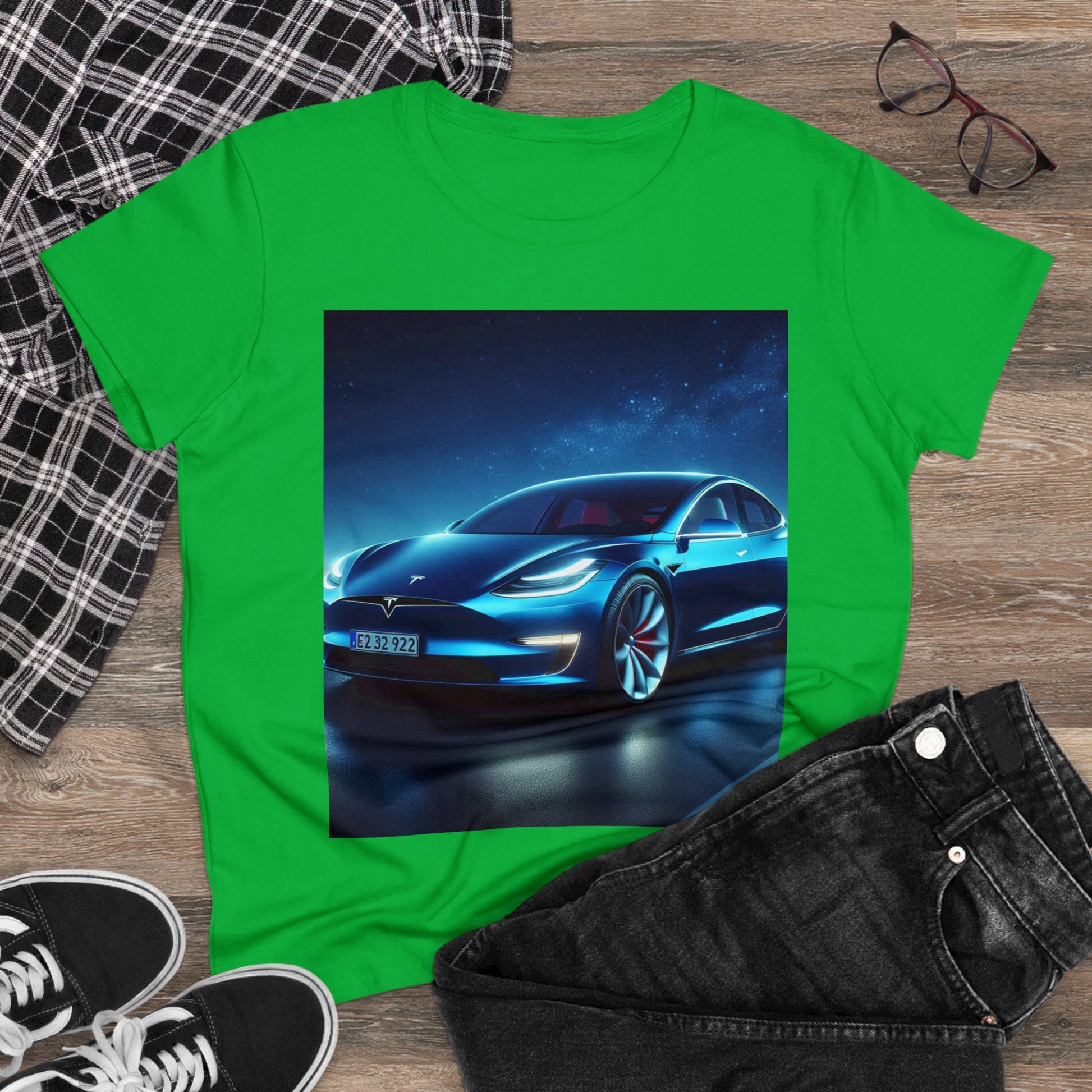 Blue Tesla T-Shirt T-Shirt Printify
