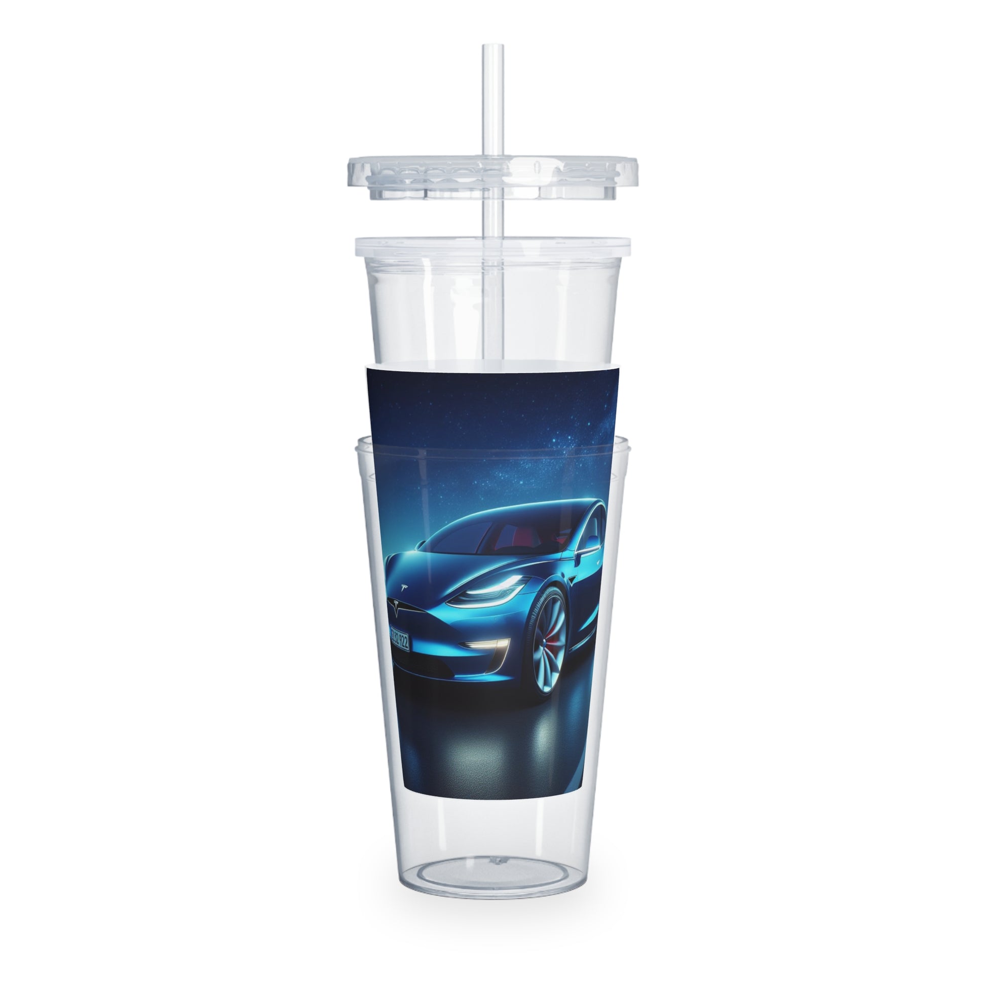 Blue Tesla Tumbler with Straw Mug Printify