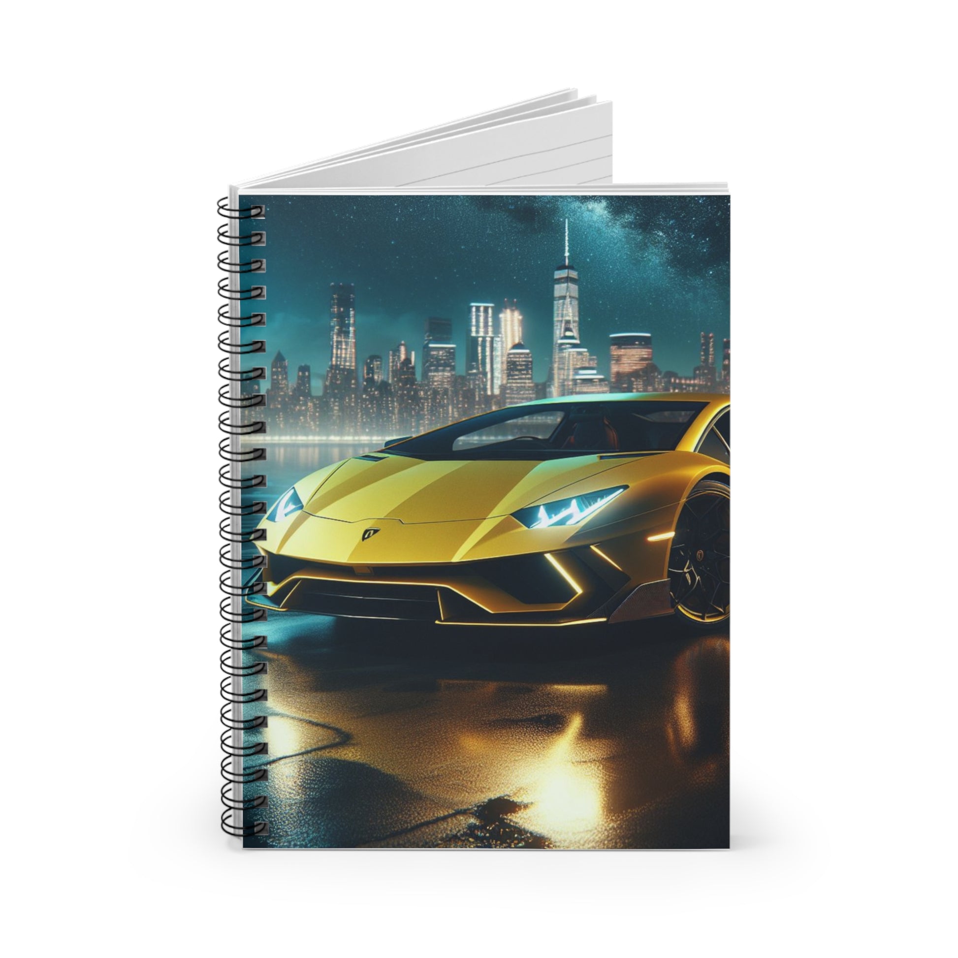 Yellow Lamborghini Spiral Notebook Paper products Printify