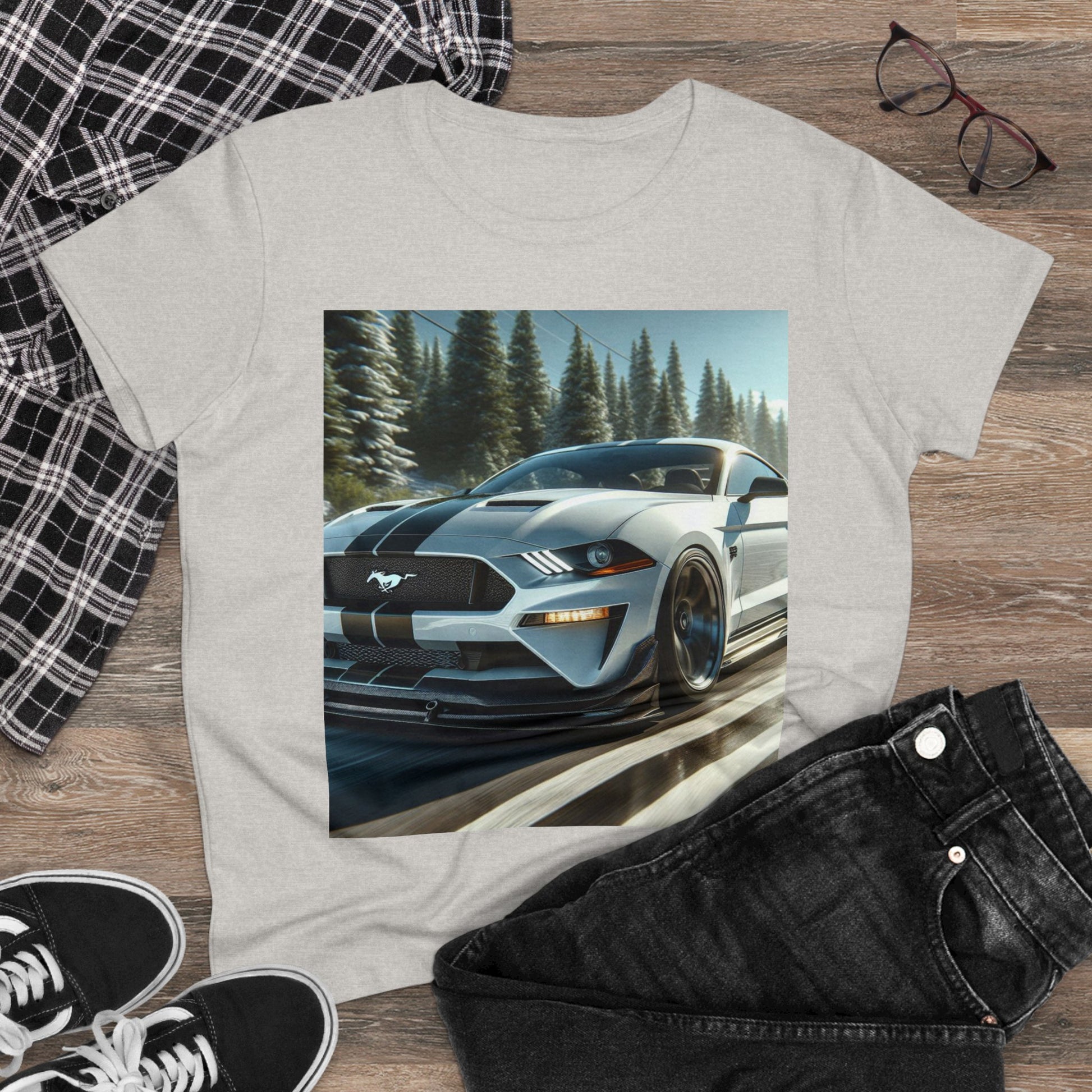 White Mustang T-Shirt T-Shirt Printify