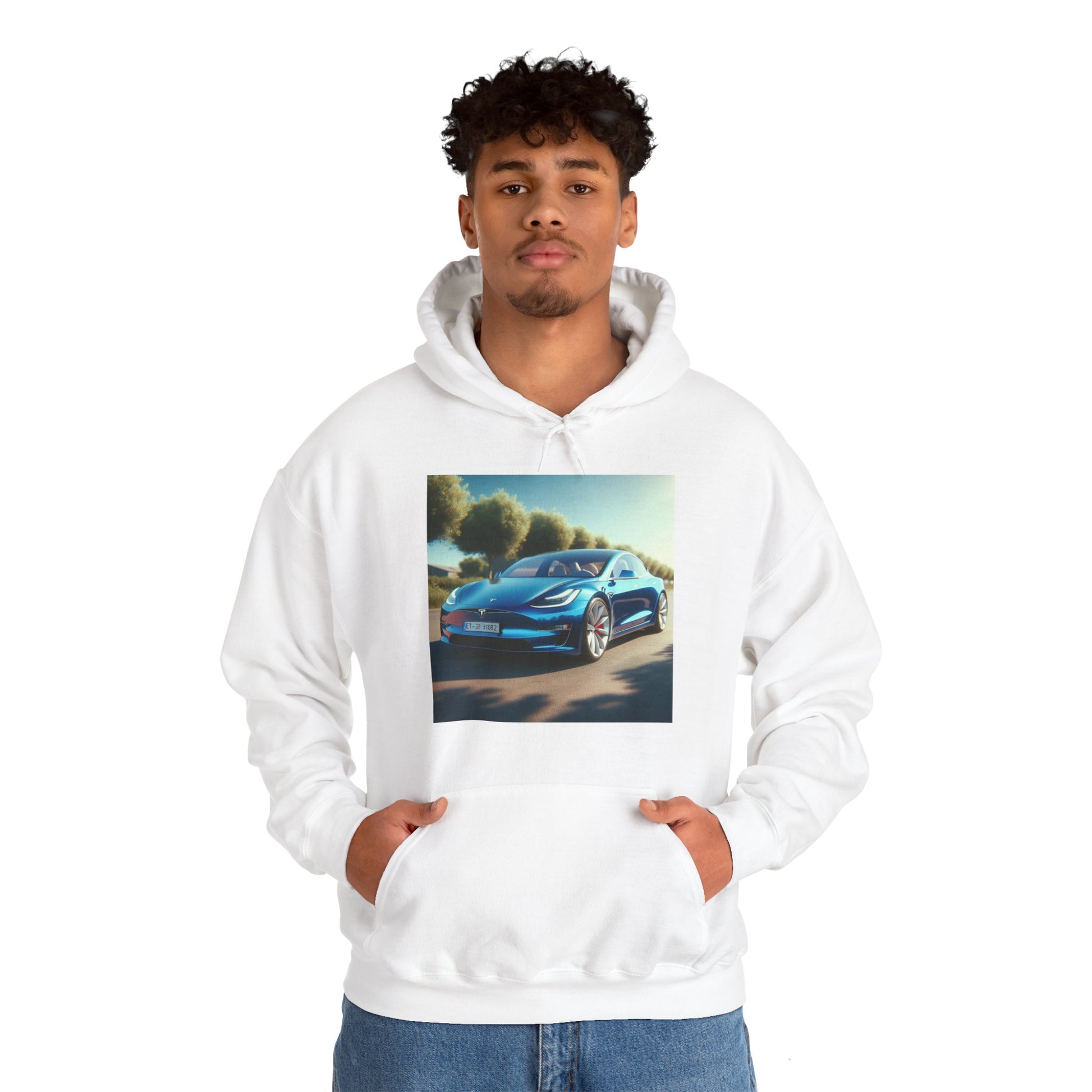 Blue Tesla Hoodie Hoodie Printify