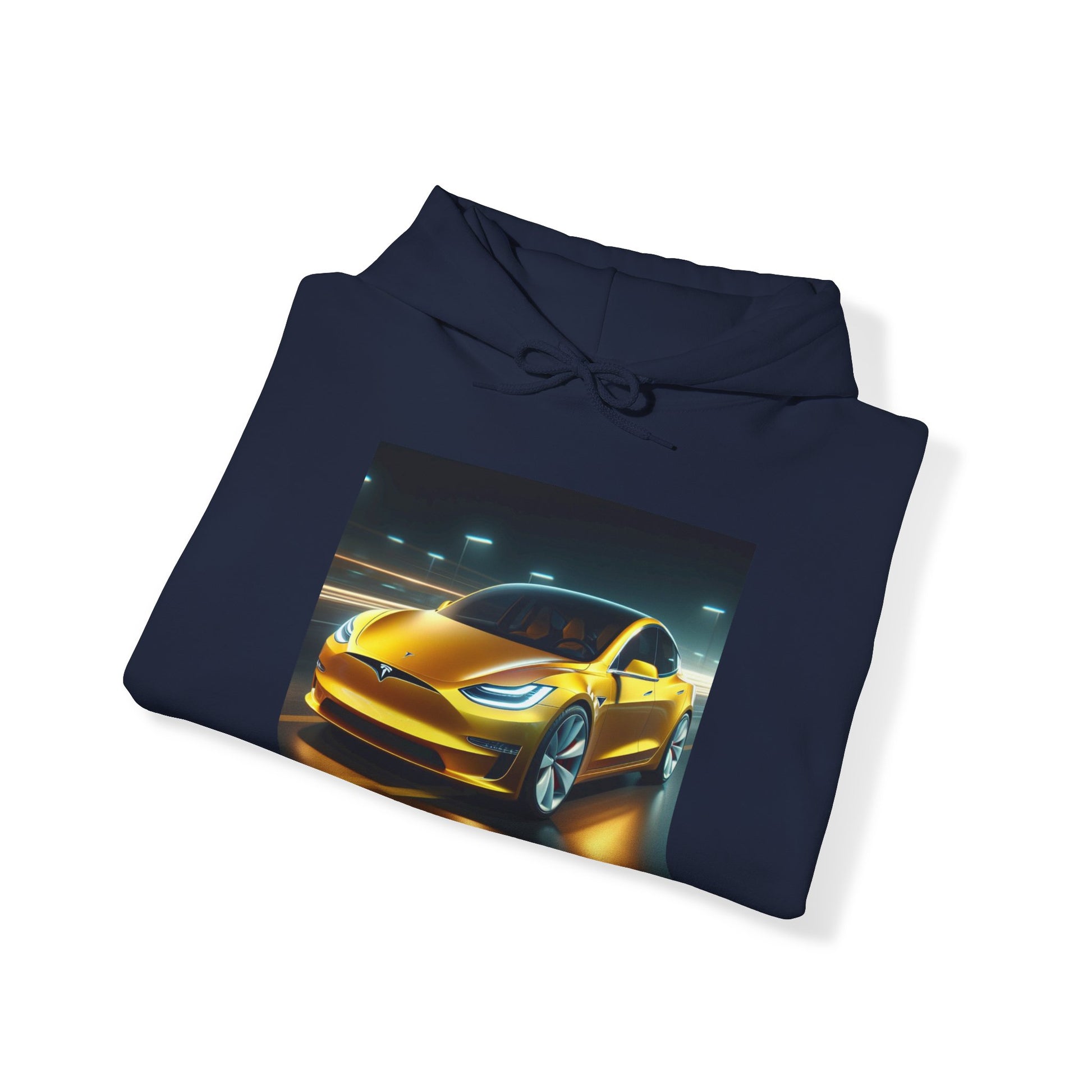 Yellow Tesla Hoodie Hoodie Printify