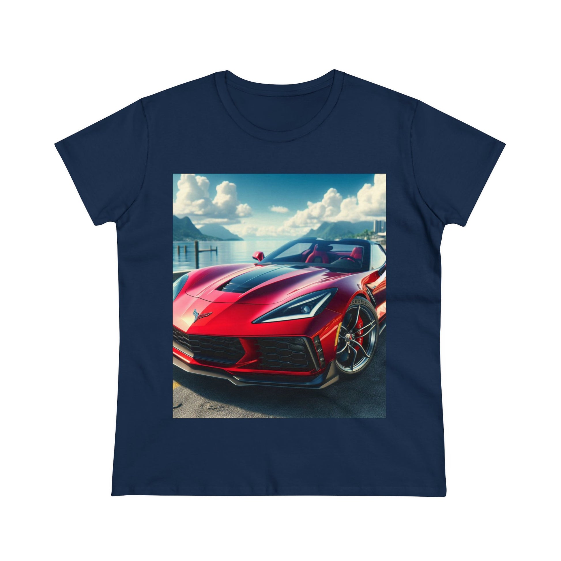 Red Corvette T-Shirt T-Shirt Printify Navy S