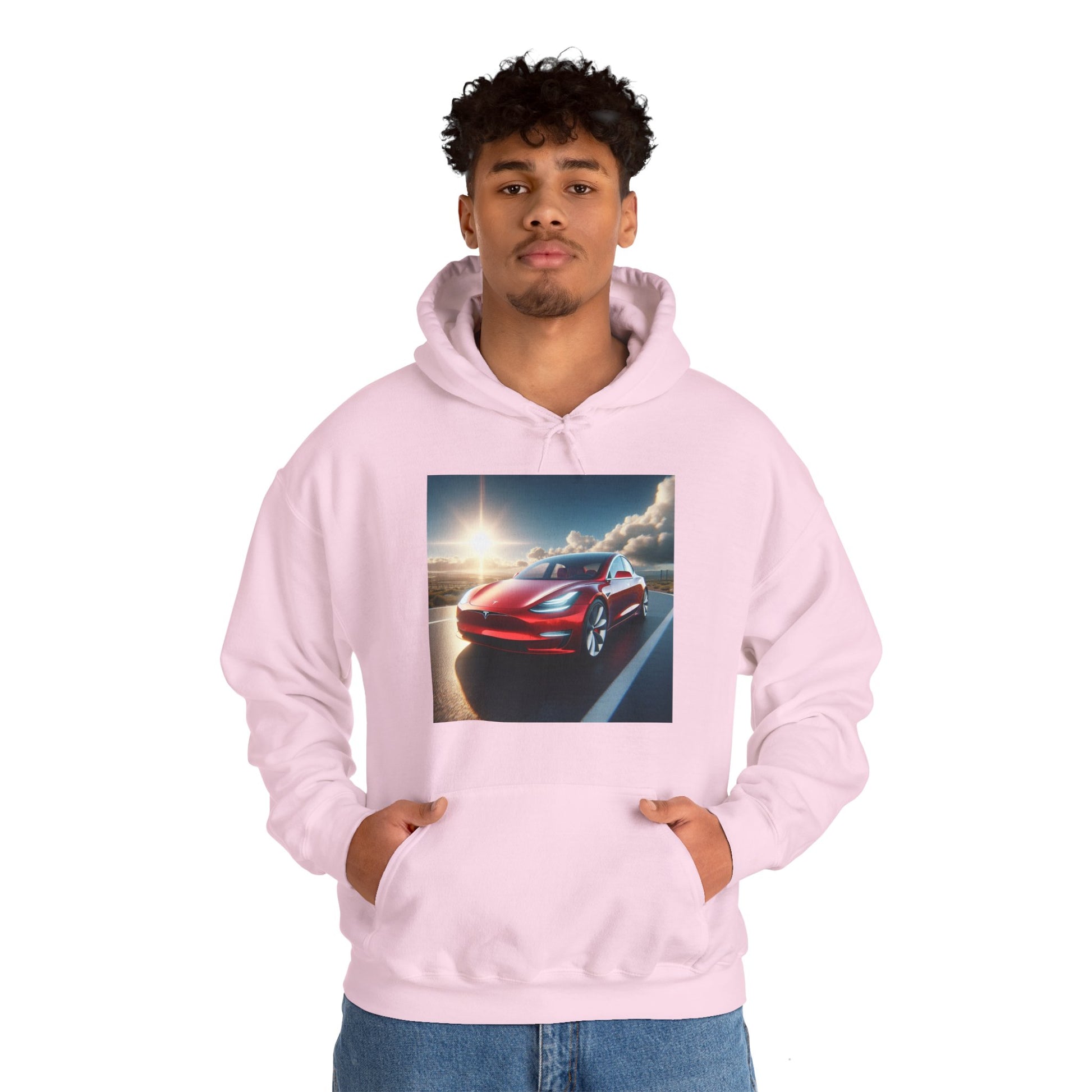 Red Tesla Hoodie Hoodie Printify